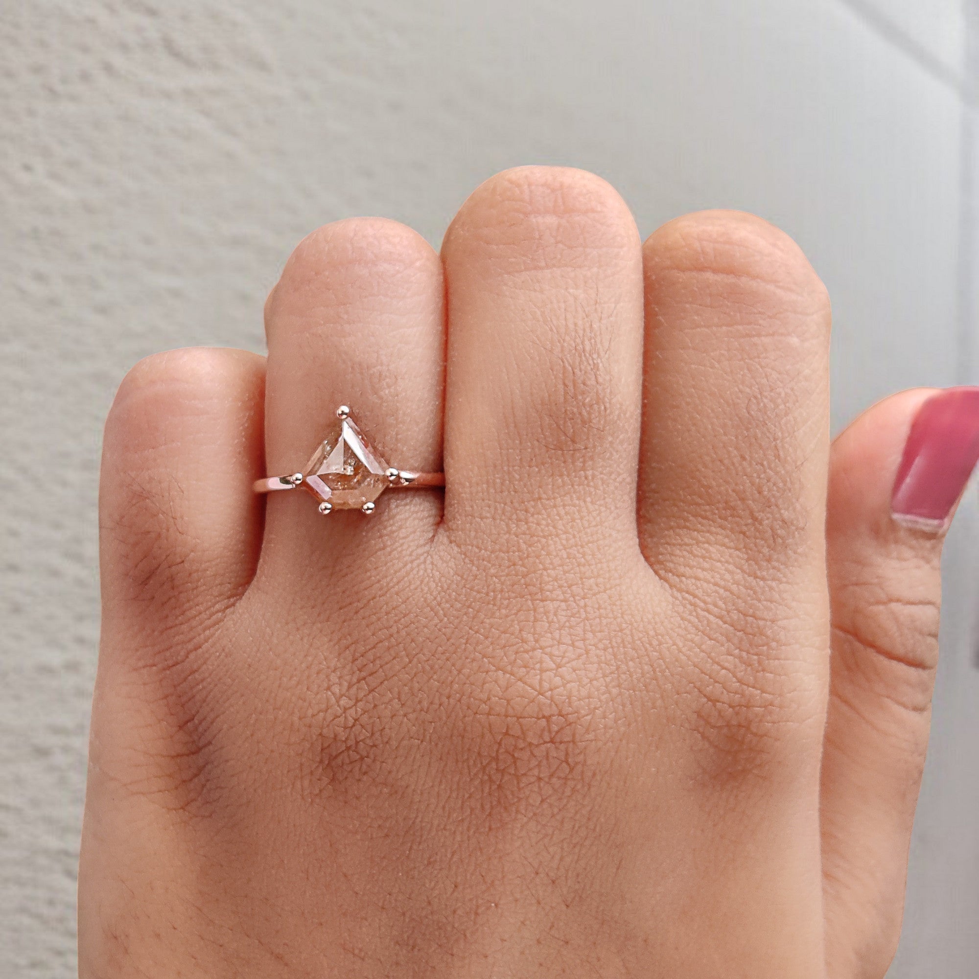 Shield Cut Brown Color Diamond Ring 2.30 Ct 8.50 MM Shield Shape Diamond Ring 14K Solid Rose Gold Shield Engagement Ring Gift For Her QN505