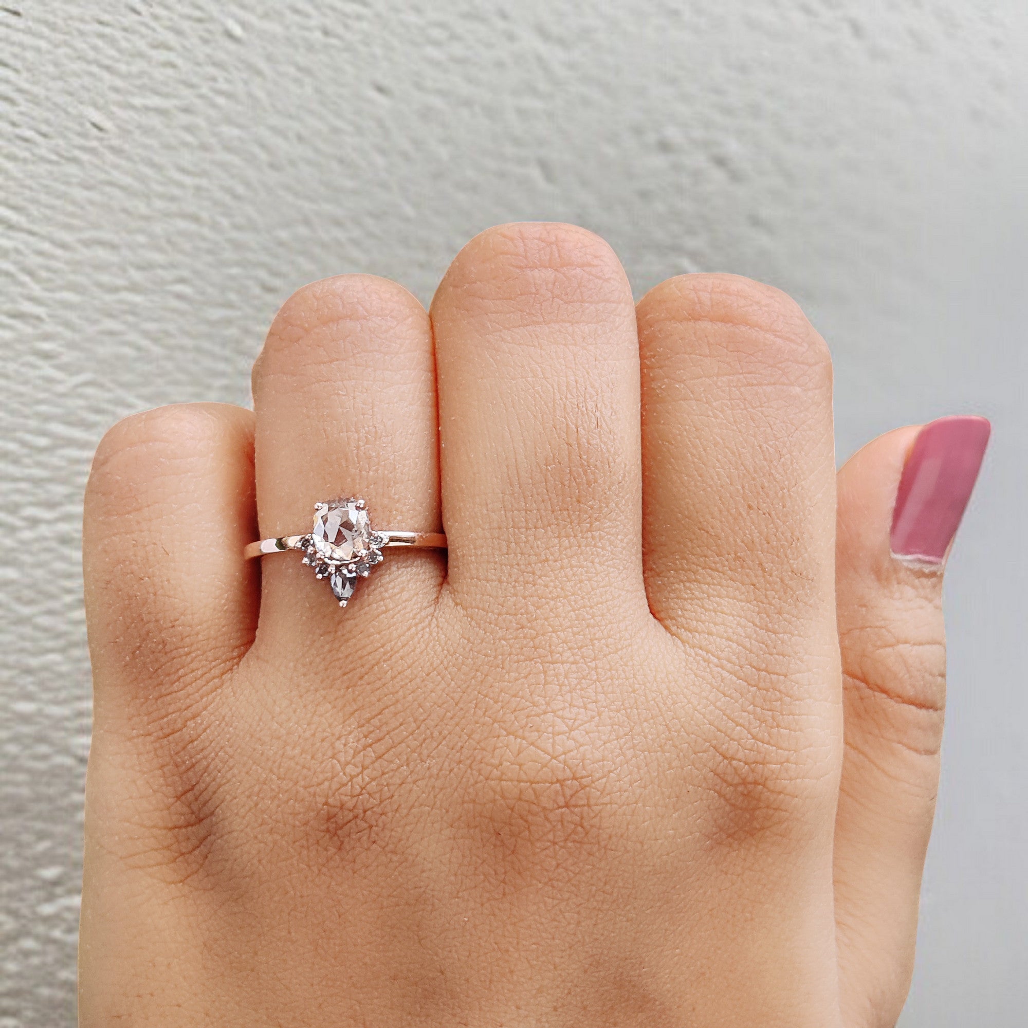 Cushion Cut Salt And Pepper Diamond Ring 0.81 Ct 5.62 MM Cushion Diamond Ring 14K Solid Rose Gold Silver Engagement Ring Gift For Her QL9308