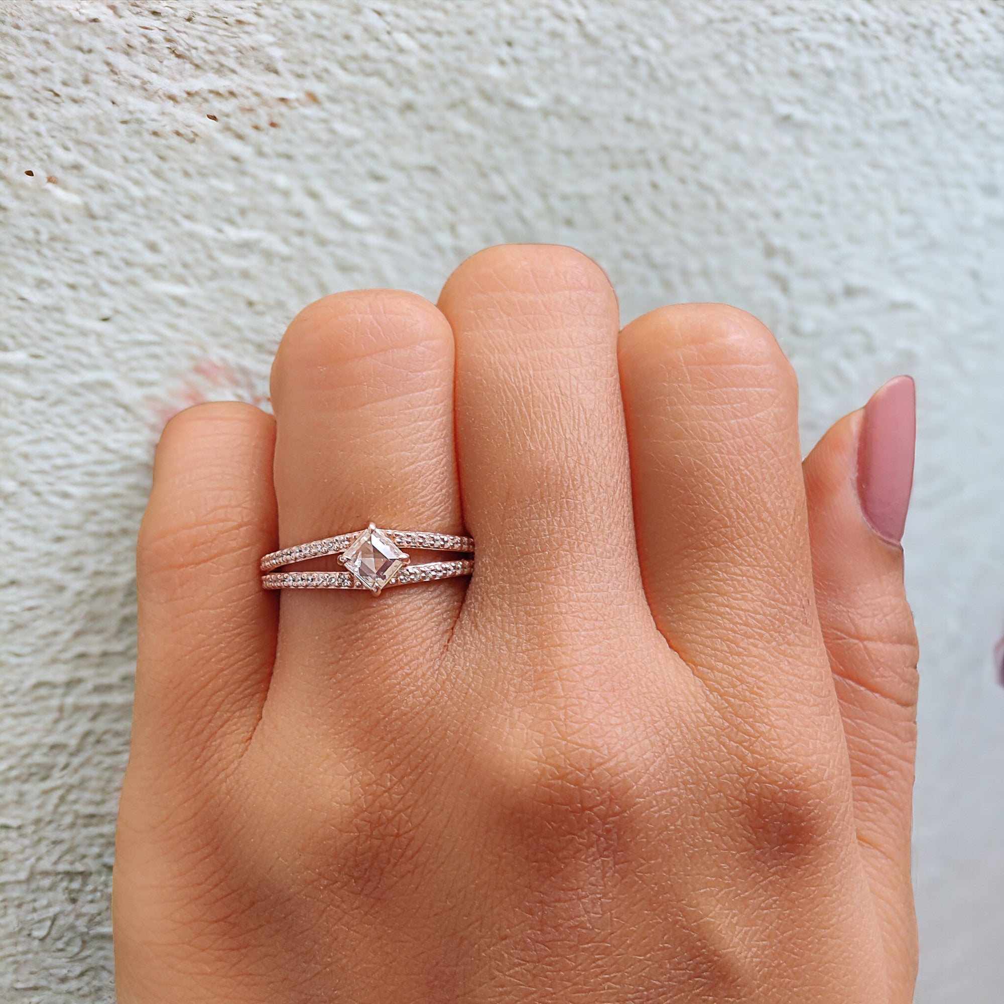 Kite Cut Salt And Pepper Diamond Ring 0.40 Ct 5.91 MM Kite Diamond Ring 14K Solid Rose Gold Silver Kite Engagement Ring Gift For Her QL2680