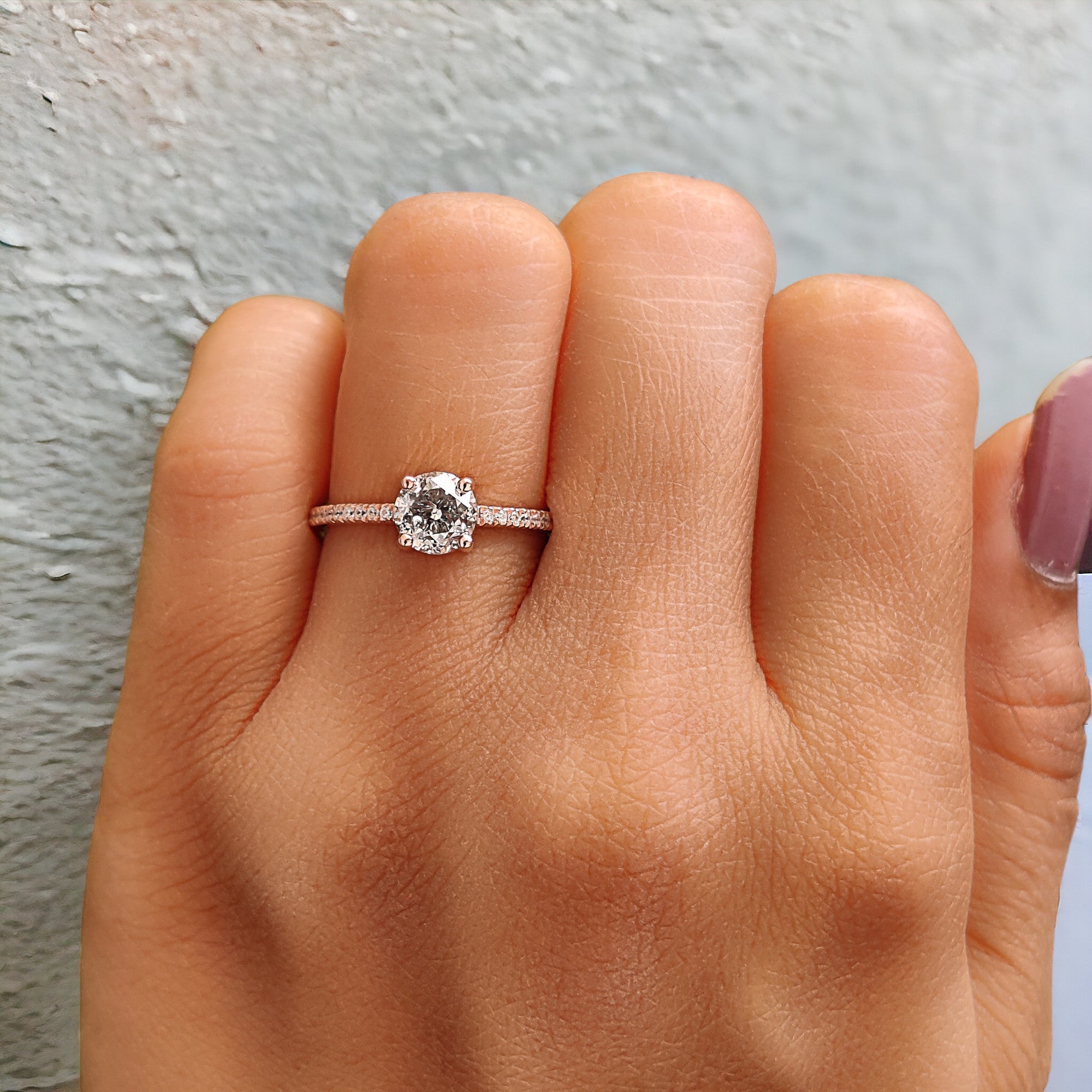 Round Salt And Pepper Diamond Ring 0.86 Ct 5.70 MM Round Cut Diamond Ring 14K Solid Rose Gold Silver Engagement Ring Gift For Her QL2652