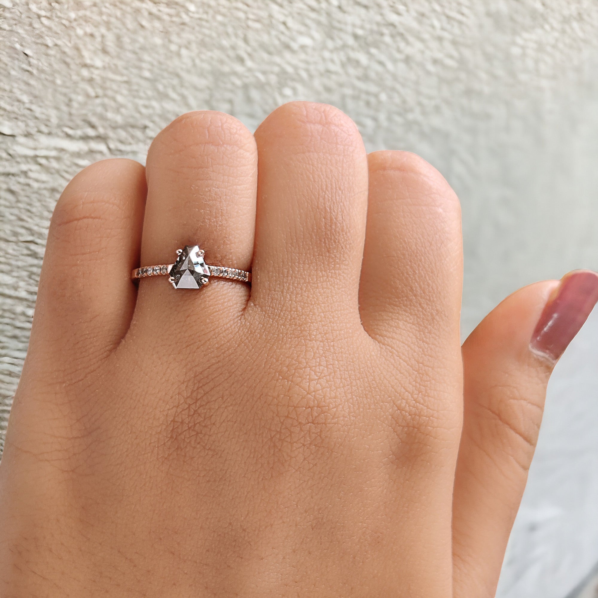 Coffin Cut Salt And Pepper Diamond Ring 0.87 Ct 6.40 MM Coffin Diamond Ring 14K Solid Rose Gold Silver Engagement Ring Gift For Her QL7838