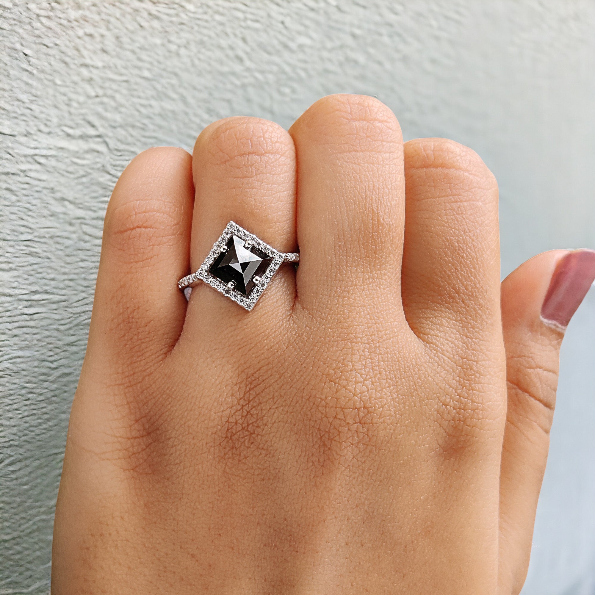 Kite Cut Black Color Diamond Ring 1.96 Ct 9.65 MM Kite Shape Diamond Ring 14K Solid White Gold Silver Engagement Ring Gift For Her QL9571