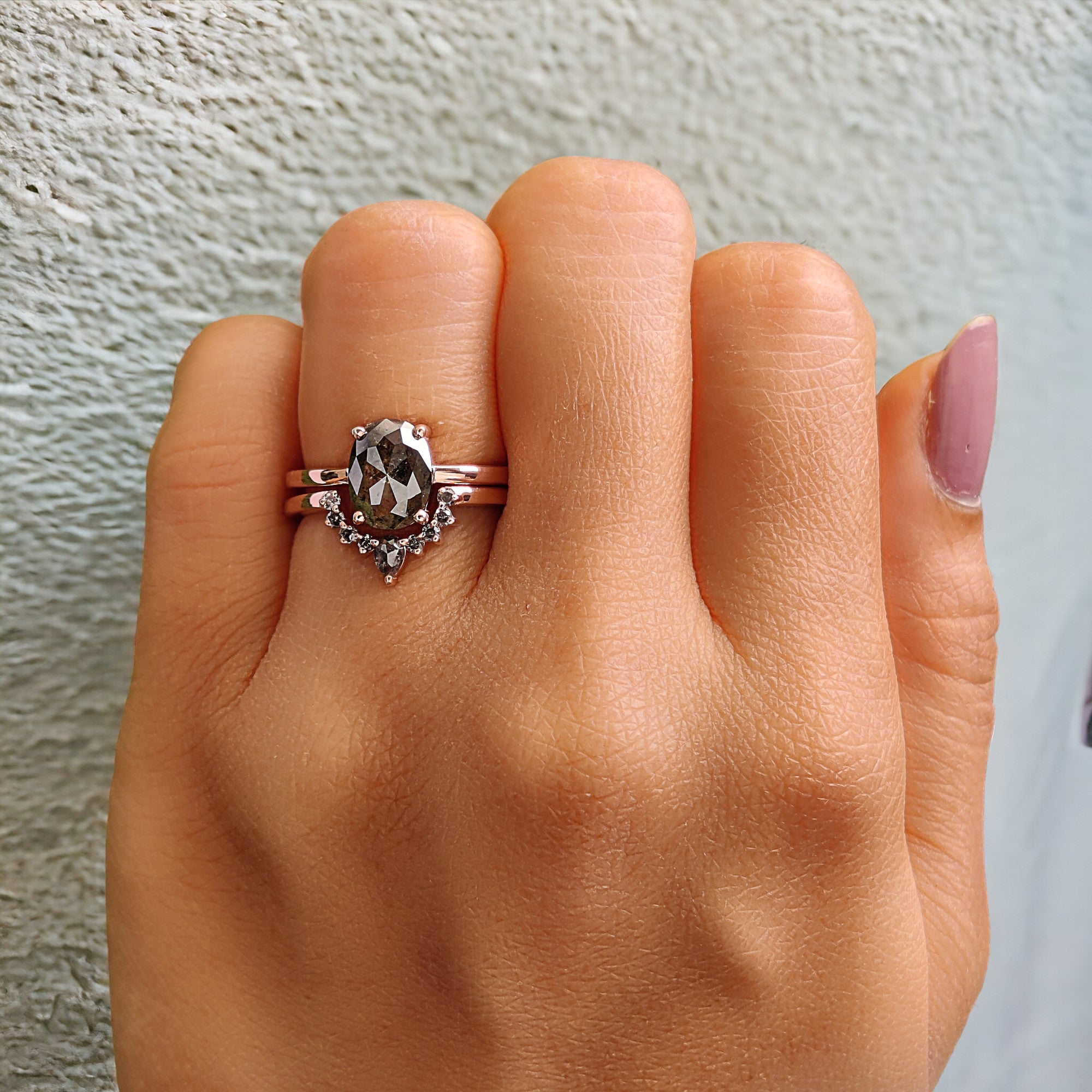 Oval Cut Salt And Pepper Diamond Ring 1.61 Ct 8.55 MM Oval Diamond Ring 14K Solid Rose Gold Silver Oval Engagement Ring Gift For Her QN870