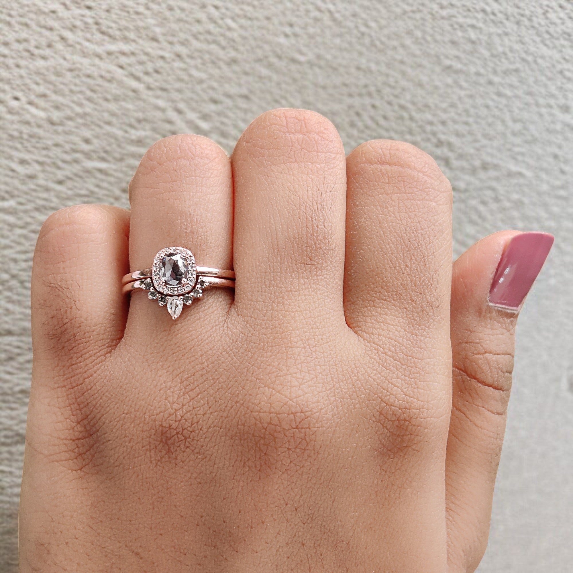 Cushion Cut Salt And Pepper Diamond Ring 0.61 Ct 5.20 MM Cushion Shape Diamond Ring 14K Rose Gold Silver Engagement Ring Gift For Her QL2717