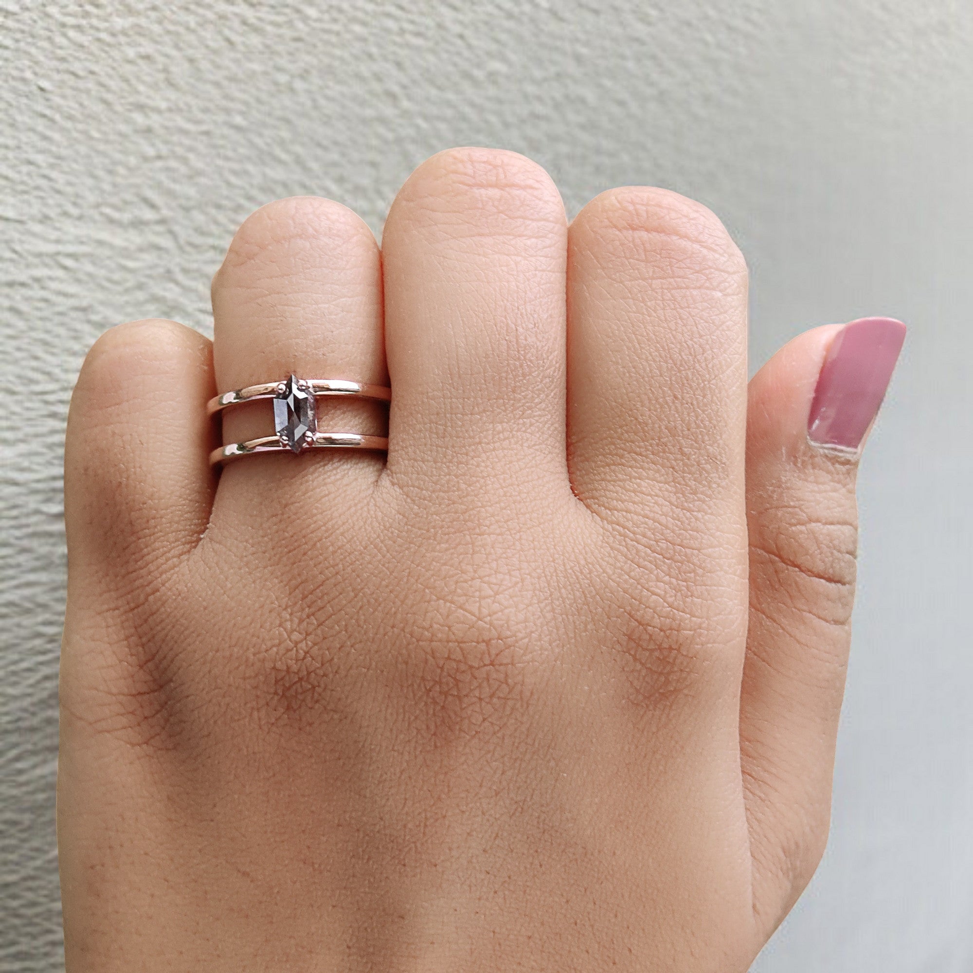 Hexagon Cut Salt And Pepper Diamond Ring 0.61 Ct 7.64 MM Hexagon Cut Diamond Ring 14K Rose Gold Silver Engagement Ring Gift For Her QL9458