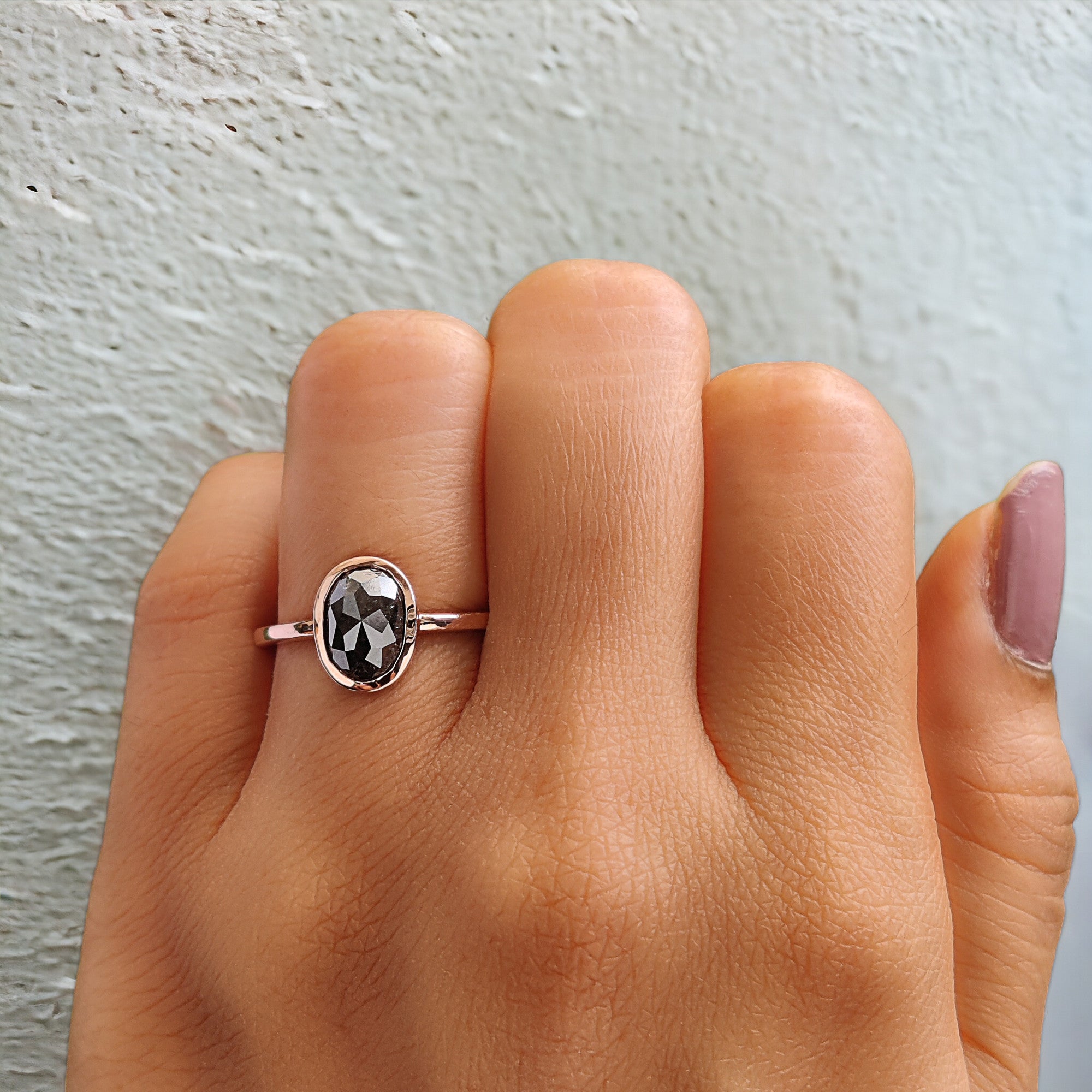 Oval Cut Salt And Pepper Diamond Ring 1.66 Ct 8.51 MM Oval Diamond Ring 14K Solid Rose Gold Silver Oval Engagement Ring Gift For Her QL2171