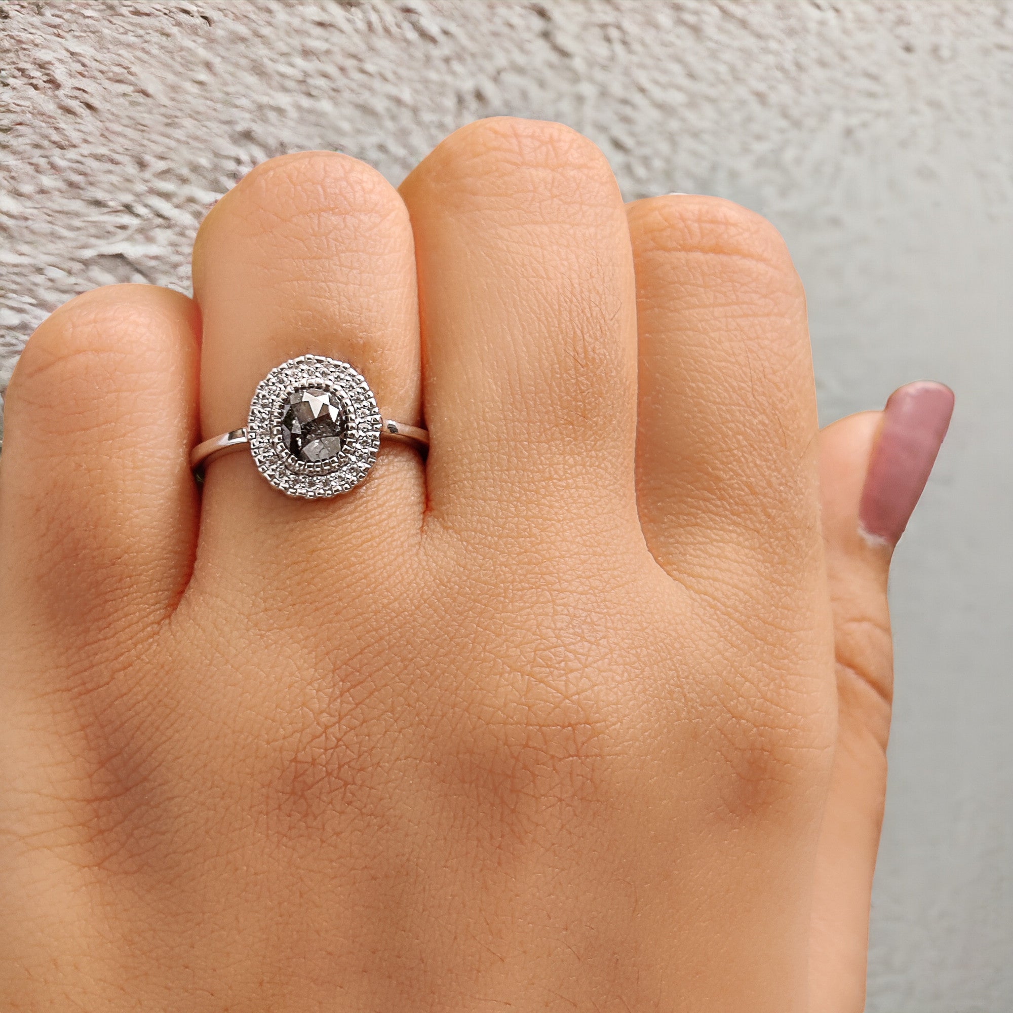 Oval Cut Salt And Pepper Diamond Ring 0.79 Ct 6.00 MM Oval Diamond Ring 14K Solid Rose Gold Silver Oval Engagement Ring Gift For Her QN1230