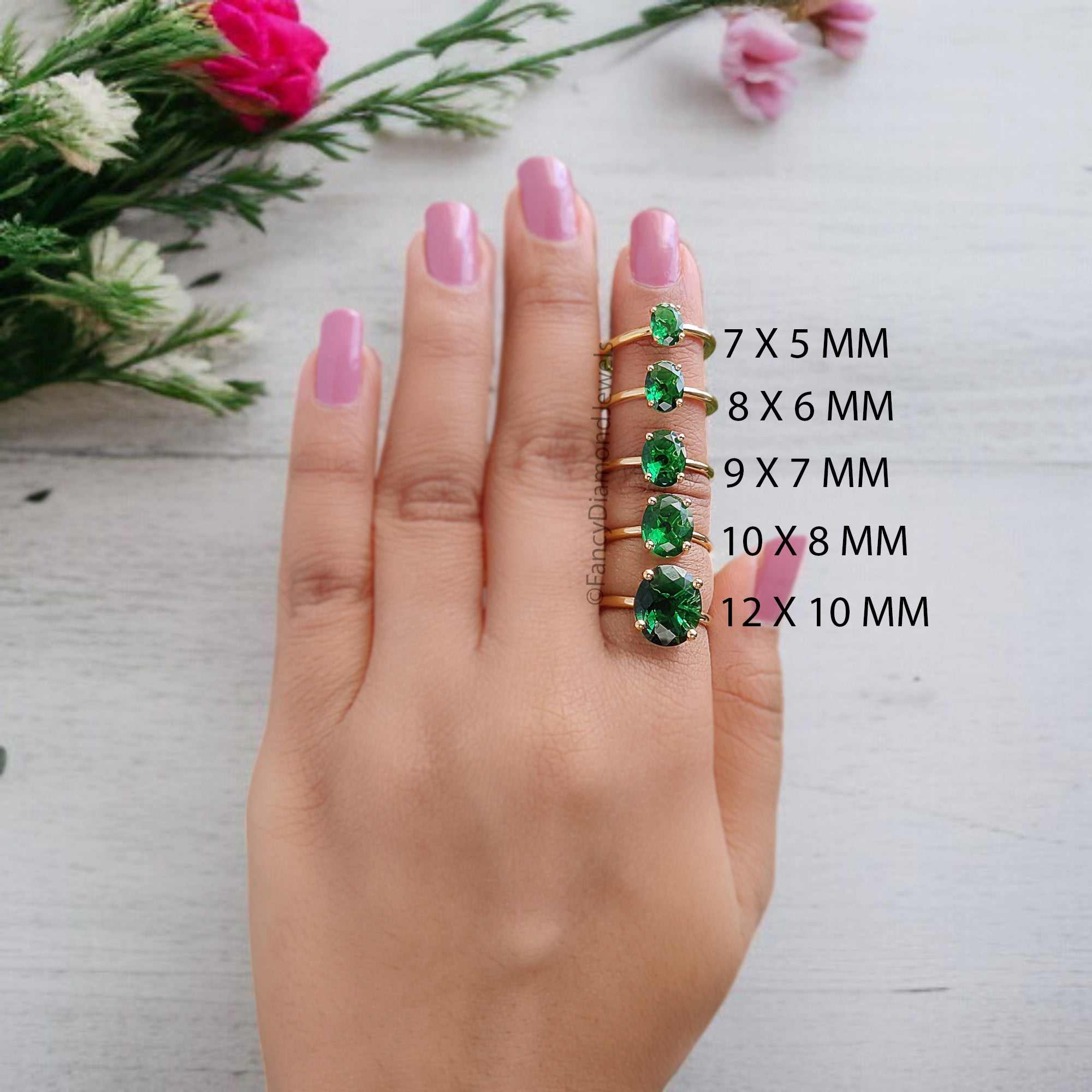 Oval Green Emerald stone engagement ring 12mm 10mm 9mm 8mm 7mm ring silver simulant Ring Solitaire ring Diamond ring Gift for her FD342