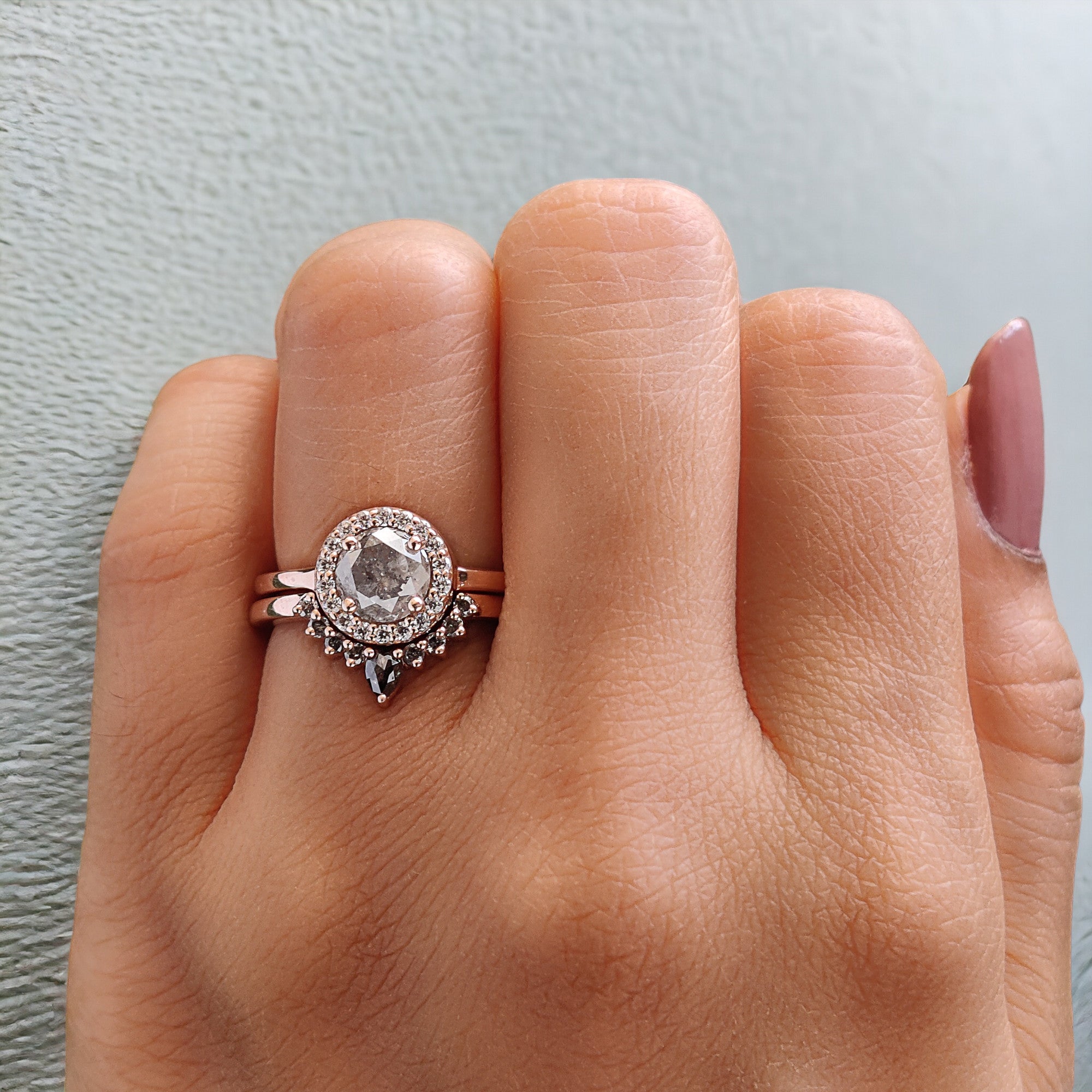 Round Cut Salt And Pepper Diamond Ring 1.06 Ct 6.10 MM Round Diamond Ring 14K Solid Rose Gold Silver Engagement Ring Gift For Her QL2719