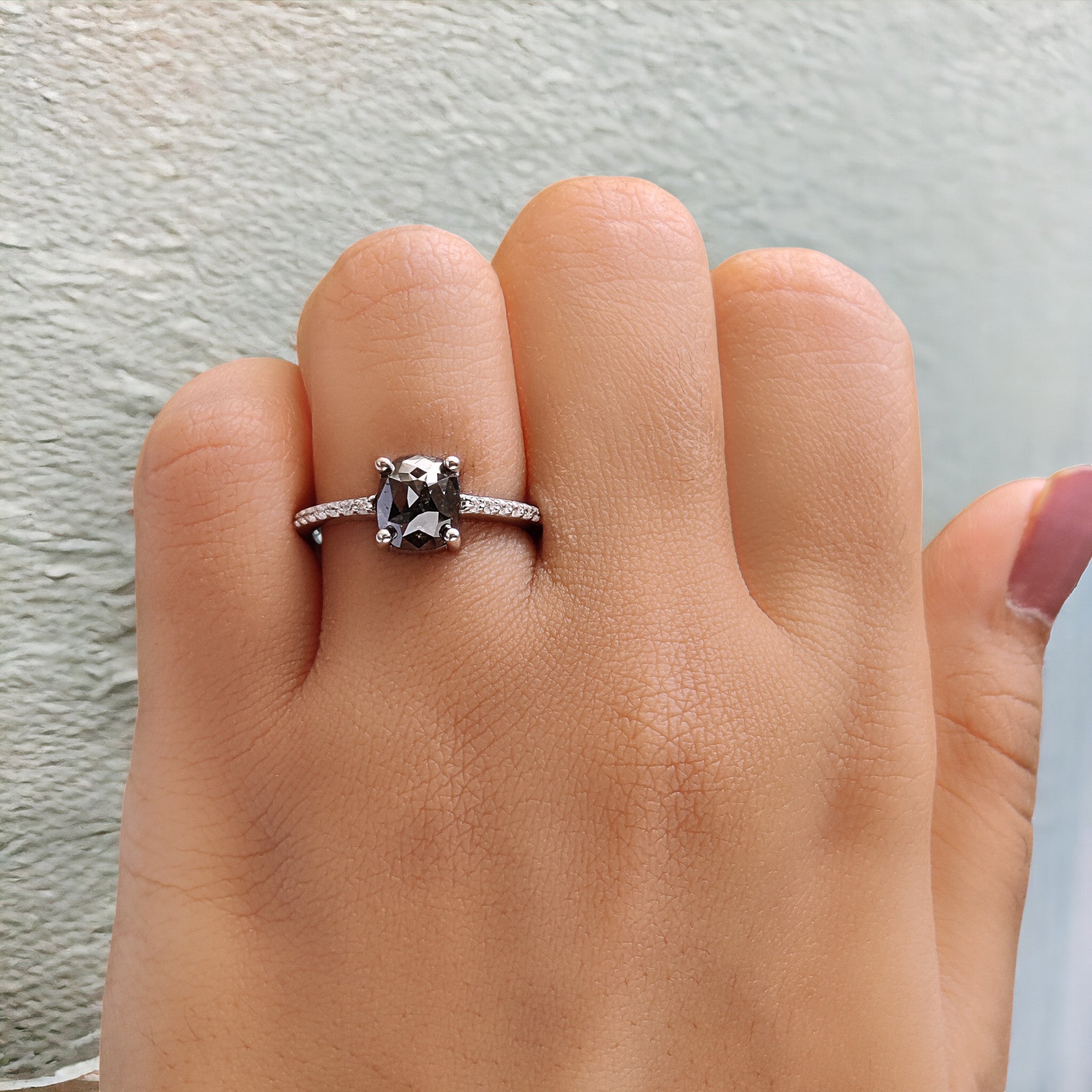 Oval Cut Salt And Pepper Diamond Ring 1.95 Ct 7.50 MM Oval Diamond Ring 14K Solid White Gold Silver Oval Engagement Ring Gift For Her QN9093