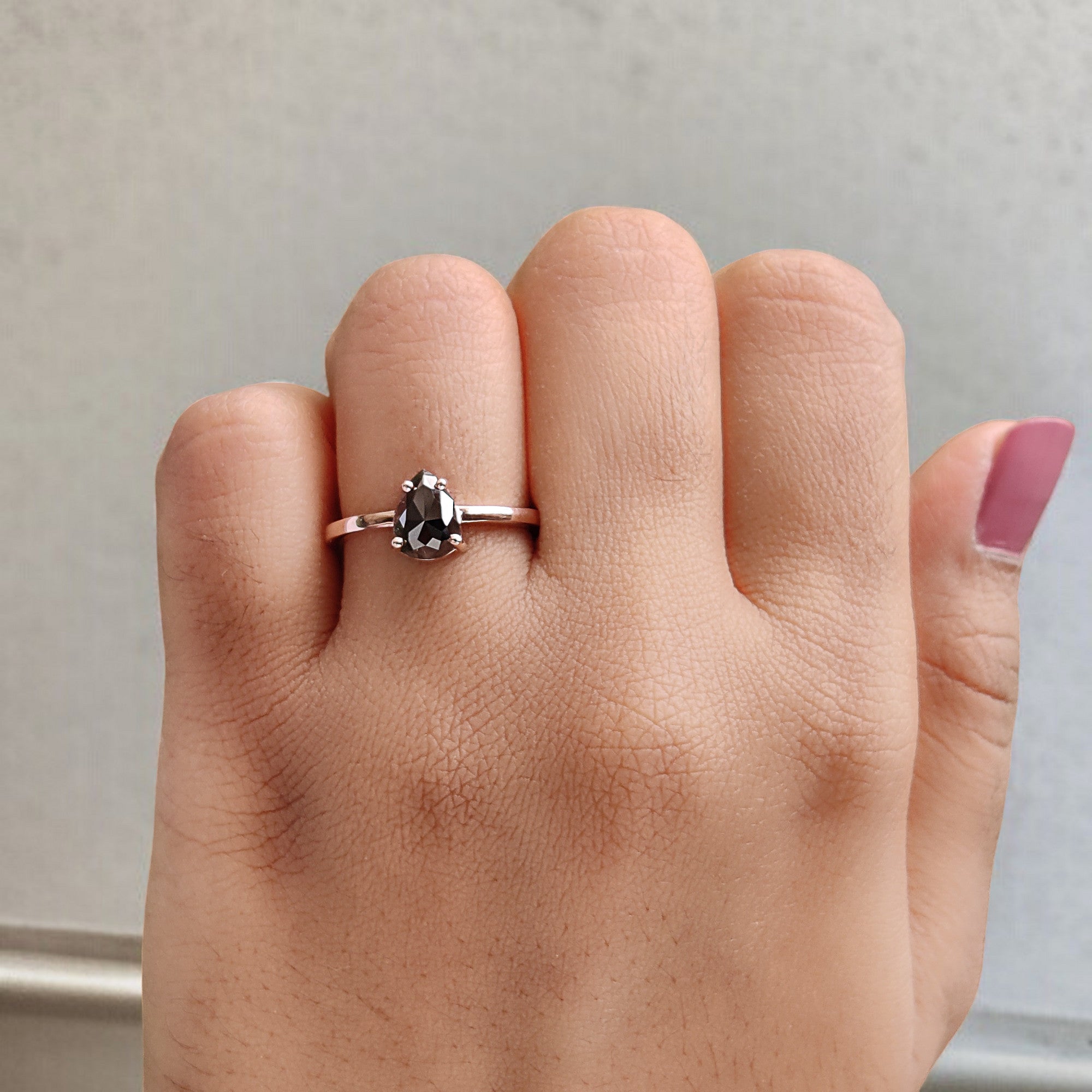 IGI Certified Pear Black Color Diamond Ring 1.34 Ct 7.75 MM Pear Diamond Ring 14K Solid Rose Gold Silver Engagement Ring Gift For Her QL9380