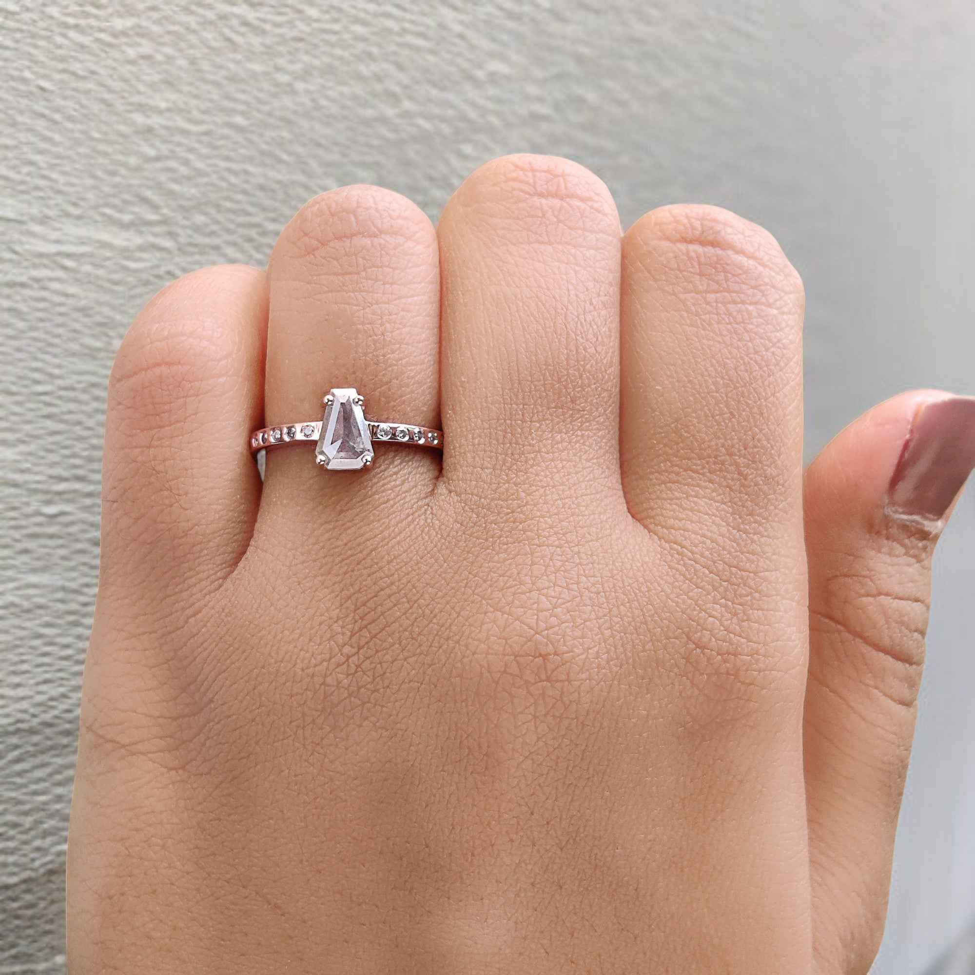 Coffin Cut Salt And Pepper Diamond Ring 0.80 Ct 7.30 MM Coffin Diamond Ring 14K Solid Rose Gold Silver Engagement Ring Gift For Her QL9673