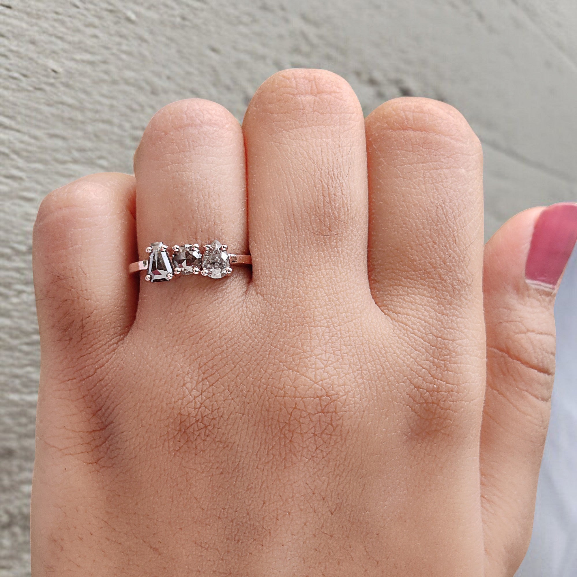 Mix Shape Salt And Pepper Diamond Ring 1.13 Ct 5.70 MM Mix Shape Diamond Ring 14K Solid Rose Gold Silver Engagement Ring Gift For Her QN1250