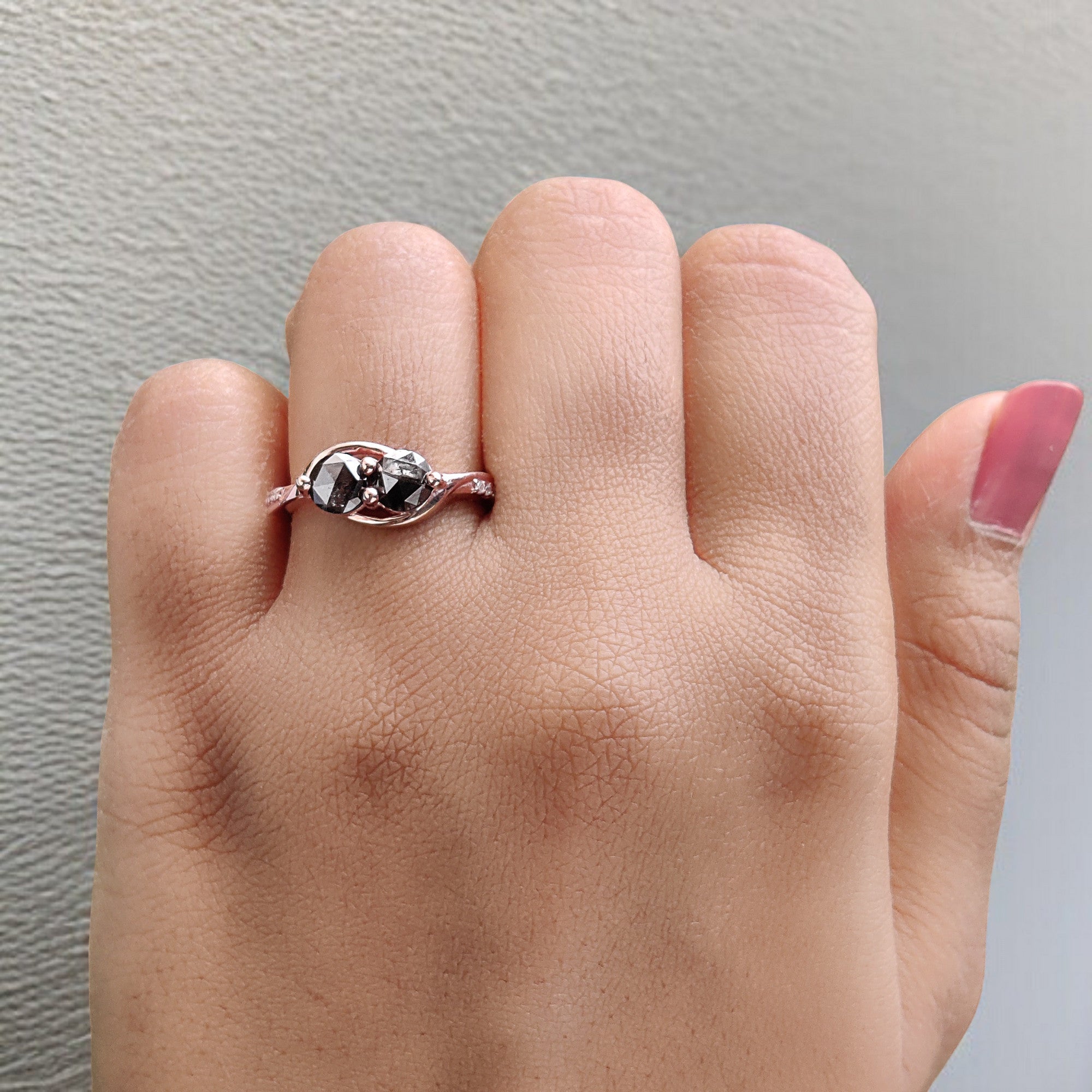 Round Rose Cut Salt And Pepper Diamond Ring 1.01 Ct 5.00 MM Round Diamond Ring 14K Rose Gold Silver Engagement Ring Gift For Her QL1662