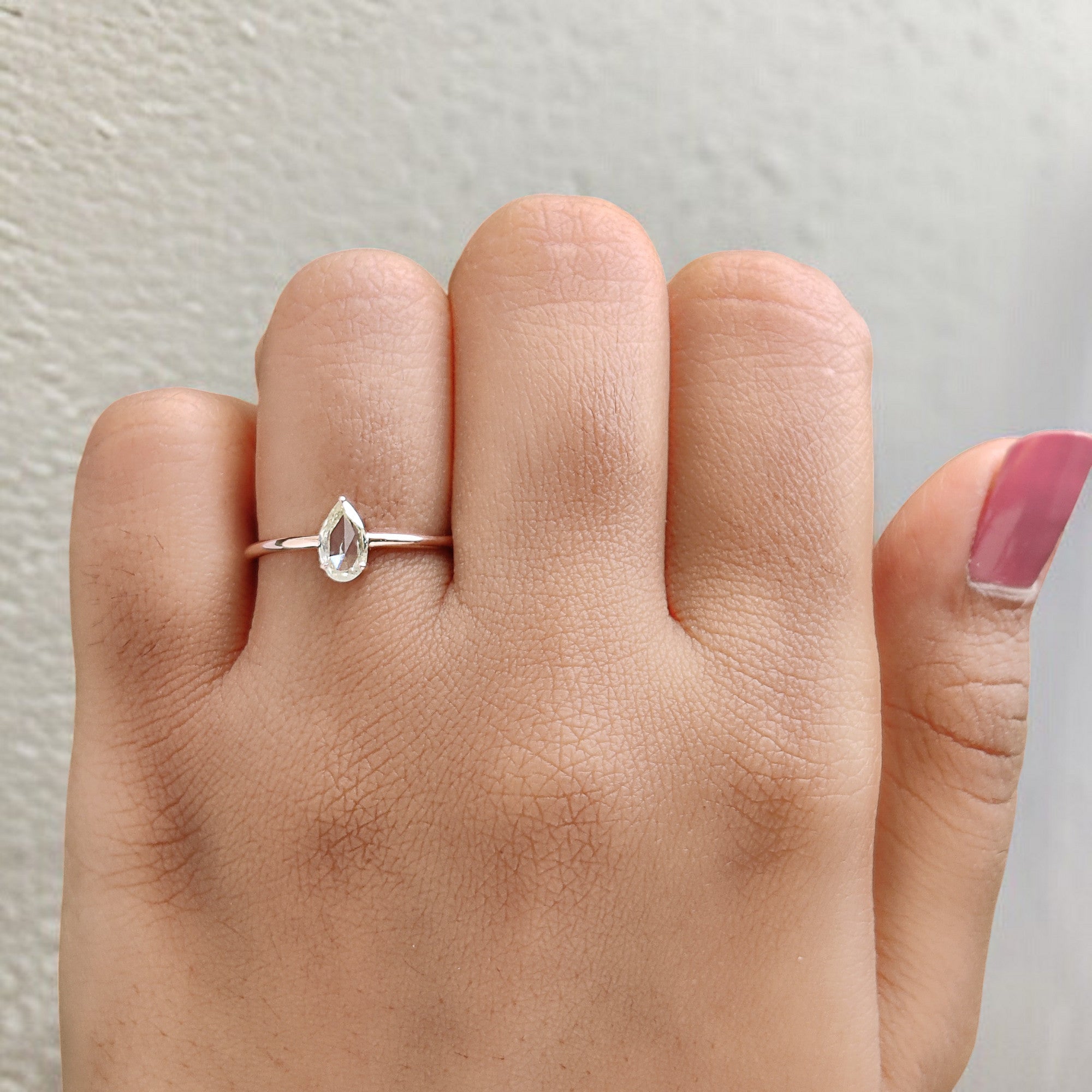 GIA Certified Pear Green Color Diamond Ring 0.32 Ct 6.63 MM Pear Diamond Ring 14K Solid Rose Gold Silver Engagement Ring Gift For Her QL4429