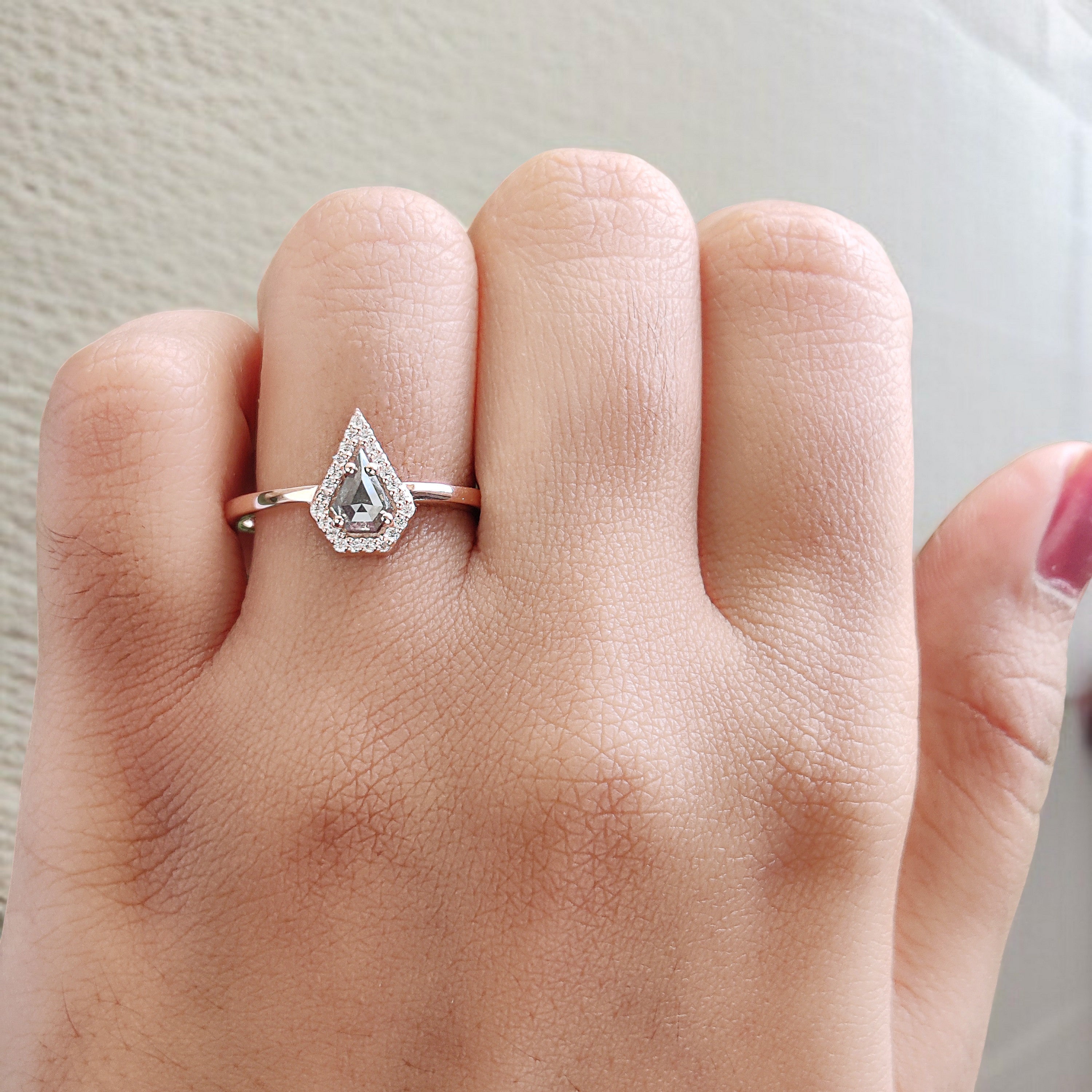 Shield Cut Salt And Pepper Diamond Ring 0.35 Ct 6.00 MM Shield Diamond Ring 14K Solid Rose Gold Silver Engagement Ring Gift For Her KD1114