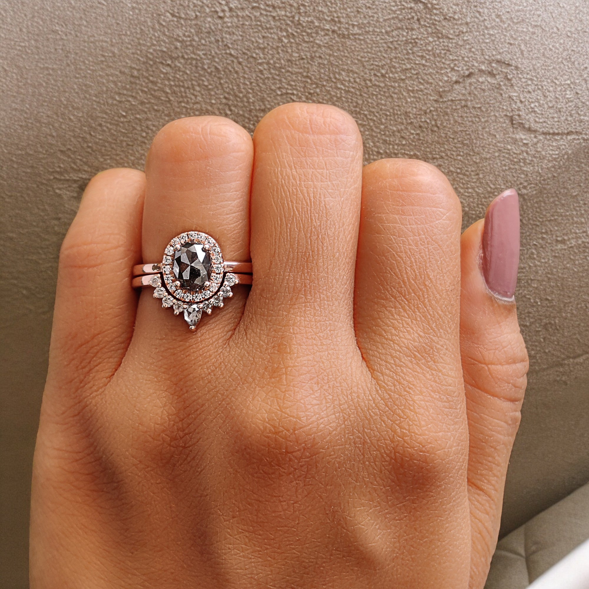 Oval Cut Salt And Pepper Diamond Ring 1.04 Ct 7.10 MM Oval Diamond Ring 14K Solid Rose Gold Silver Oval Engagement Ring Gift For Her QL324