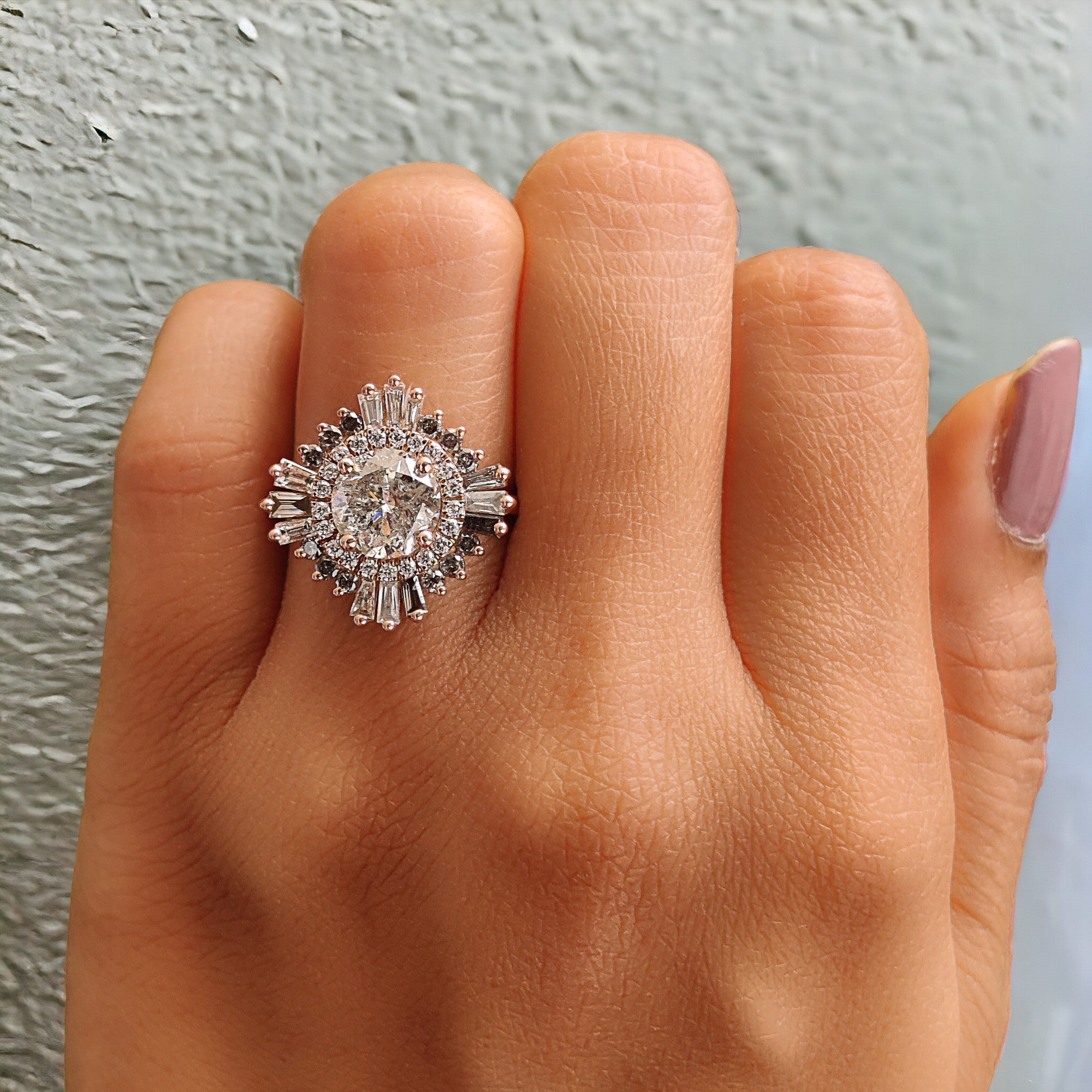 Round Cut Salt And Pepper Diamond Ring 1.92 Ct 7.40 MM Round Diamond Ring 14K Solid Rose Gold Silver Engagement Ring Gift For Her QL2660