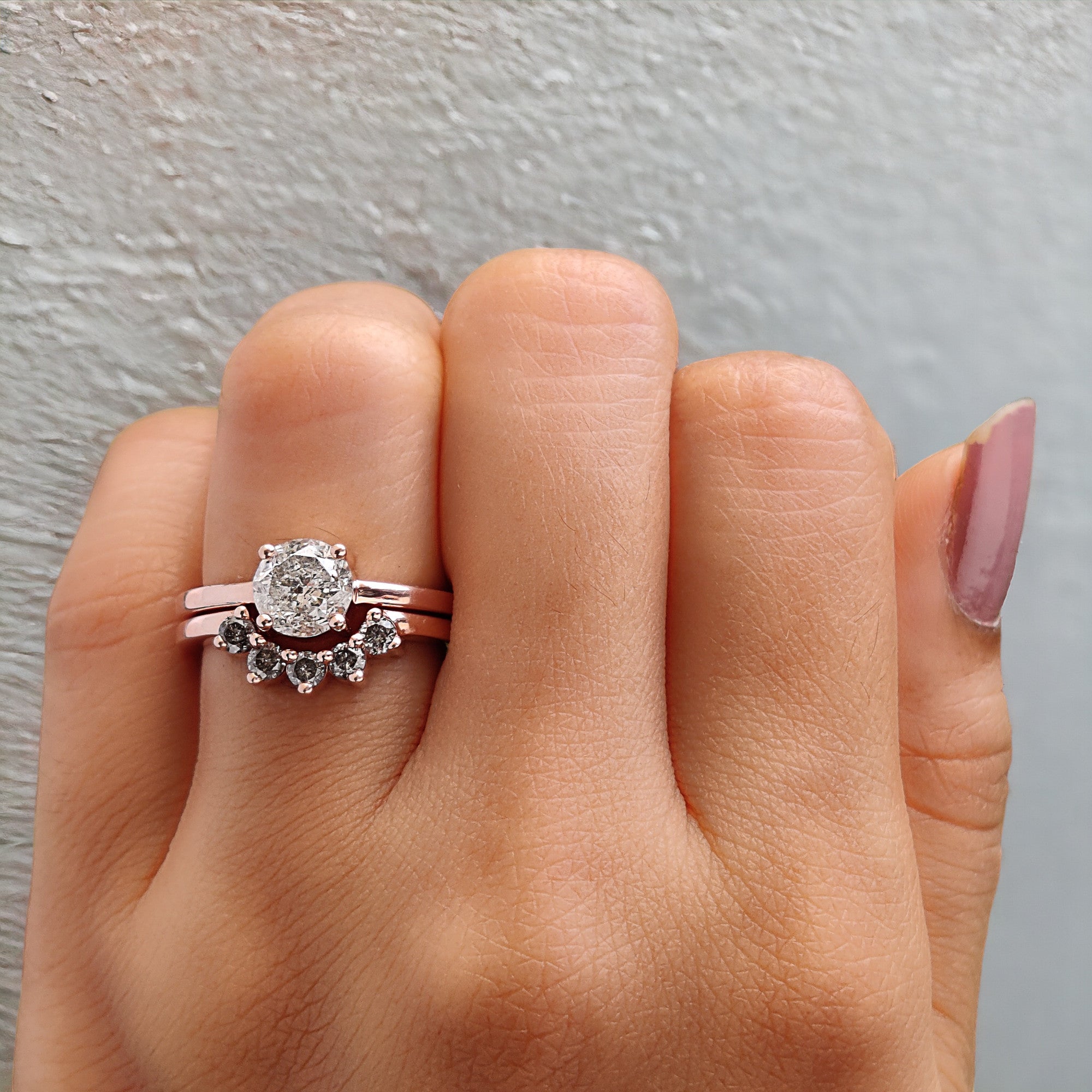 Round Cut Salt And Pepper Diamond Ring 1.18 Ct 6.37 MM Round Diamond Ring 14K Solid Rose Gold Silver Engagement Ring Gift For Her QL2603