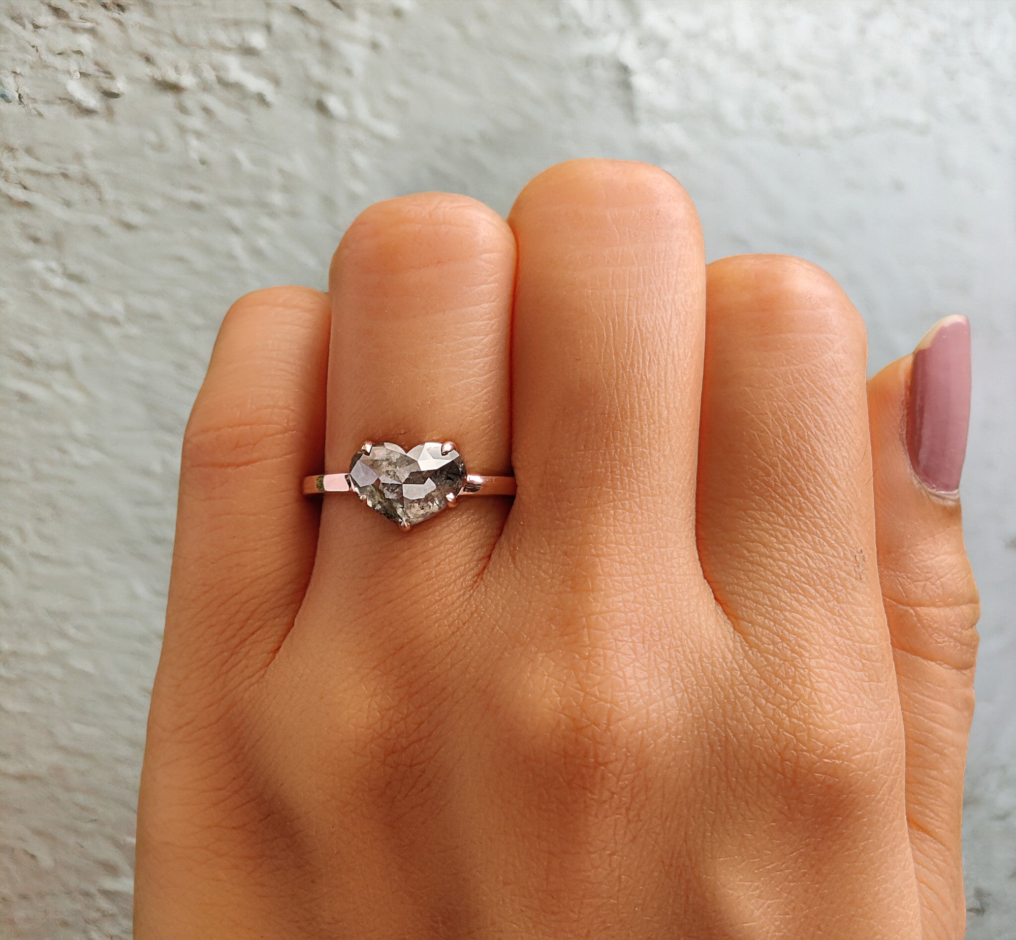 Heart Cut Salt And Pepper Diamond Ring 2.04 Ct 7.00 MM Heart Shape Diamond Ring 14K Solid Rose Gold Silver Engagement Ring Gift For Her QL7839