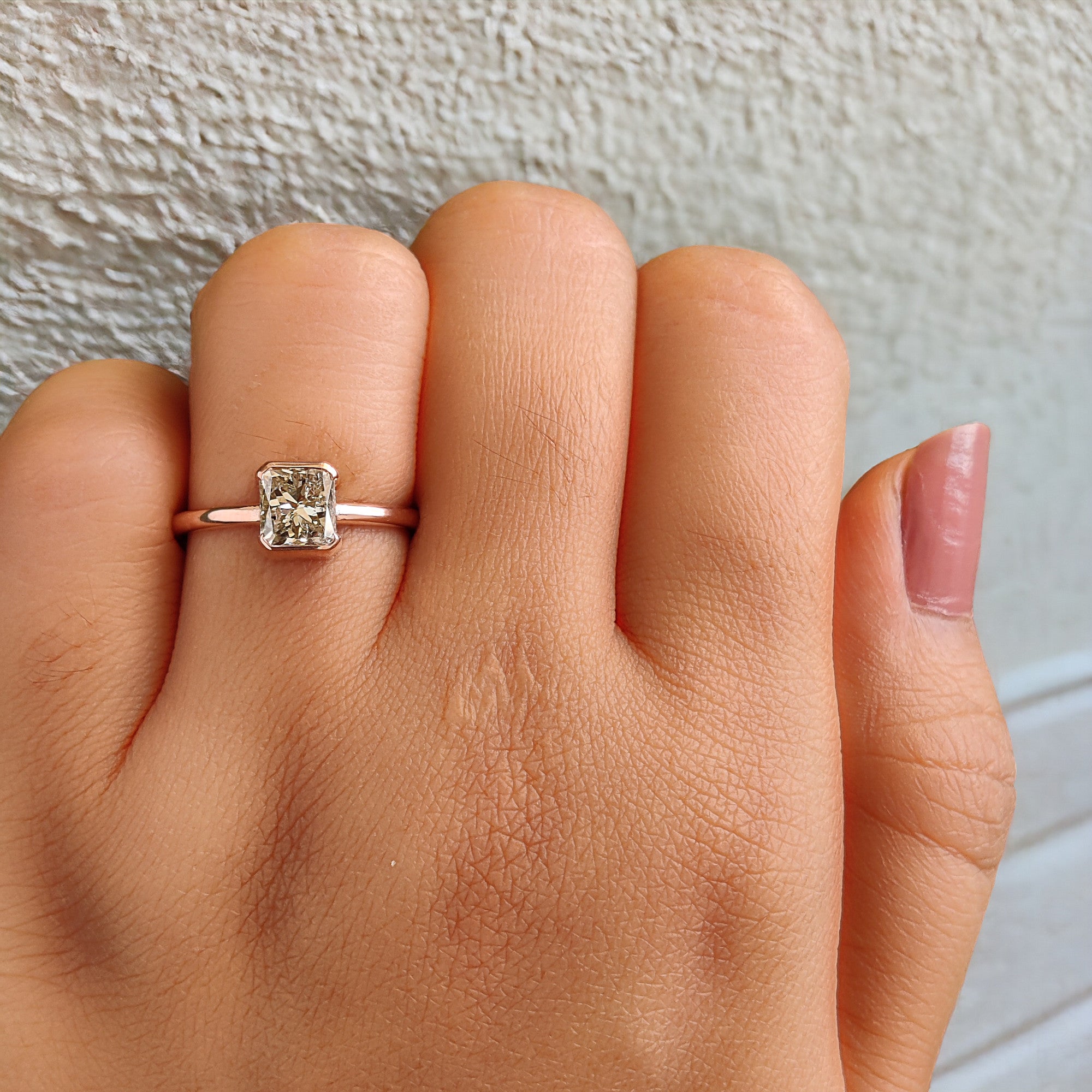 Radiant Salt And Pepper Diamond Ring 1.48 Ct 6.05 MM Radiant Diamond Ring 14K Solid Rose Gold Silver Engagement Ring Gift For Her QL2640