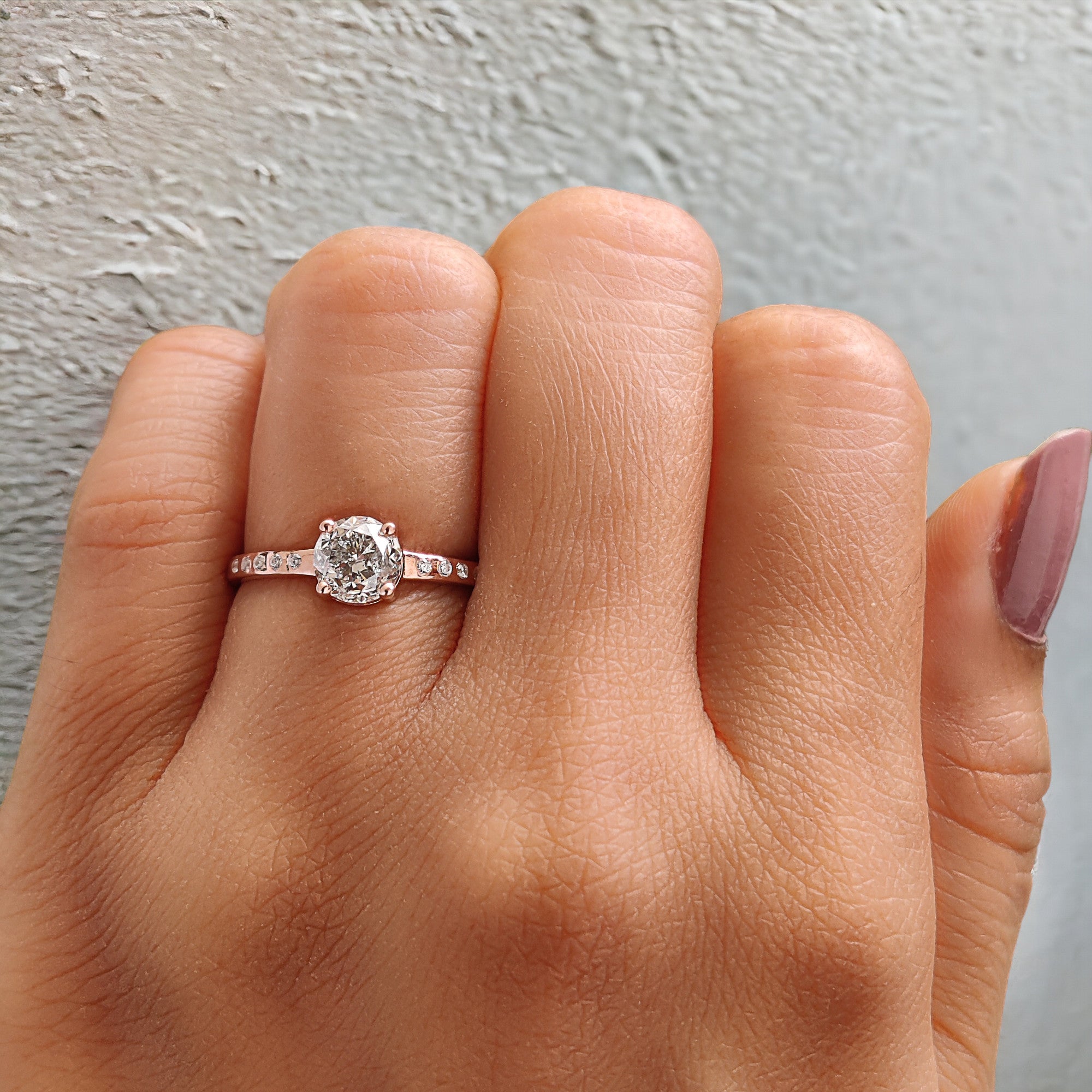 Round Cut Salt And Pepper Diamond Ring 0.84 Ct 5.61 MM Round Diamond Ring 14K Solid Rose Gold Silver Engagement Ring Gift For Her QL2657