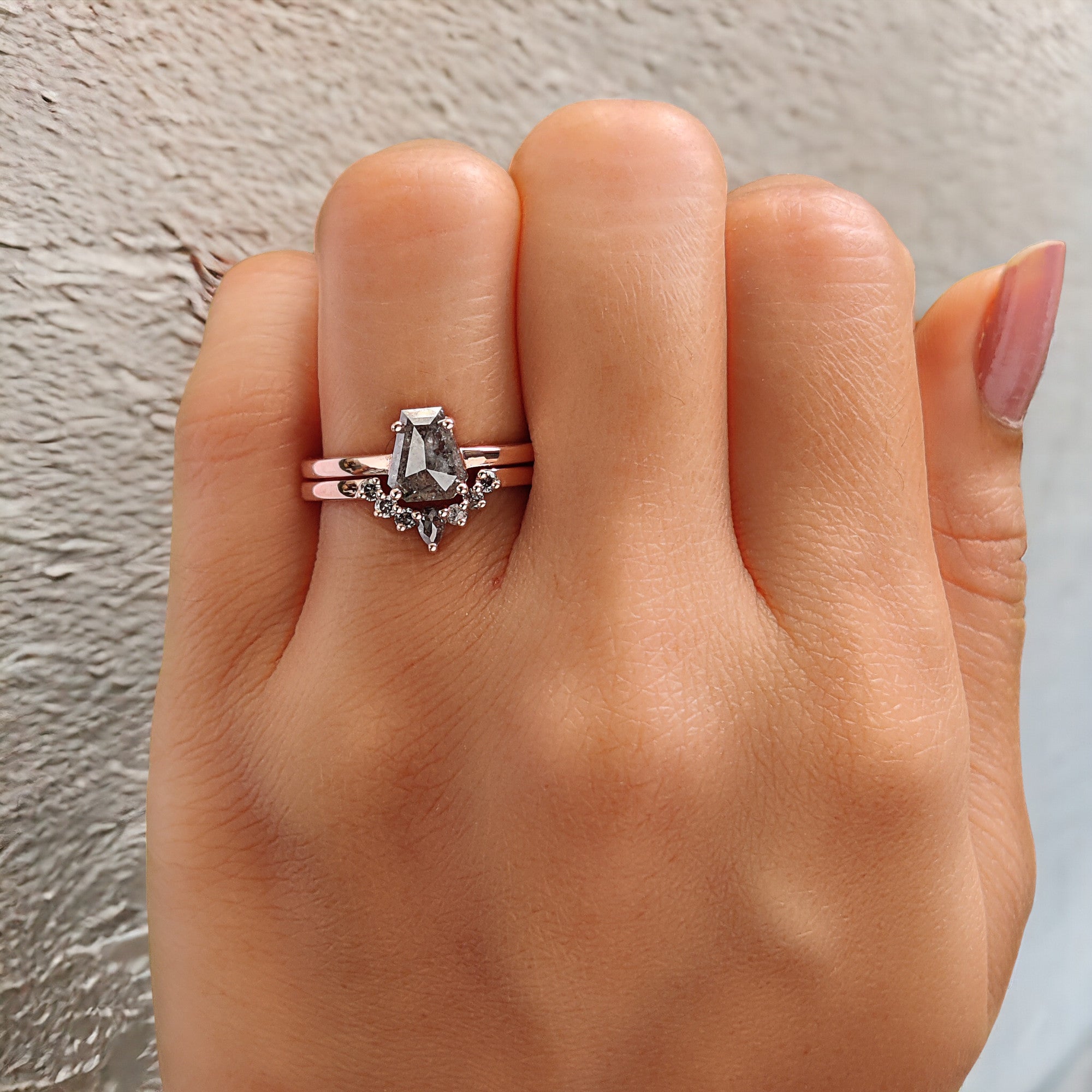 Coffin Cut Salt And Pepper Diamond Ring 0.97 Ct 6.70 MM Coffin Diamond Ring 14K Solid Rose Gold Silver Engagement Ring Gift For Her QN1553