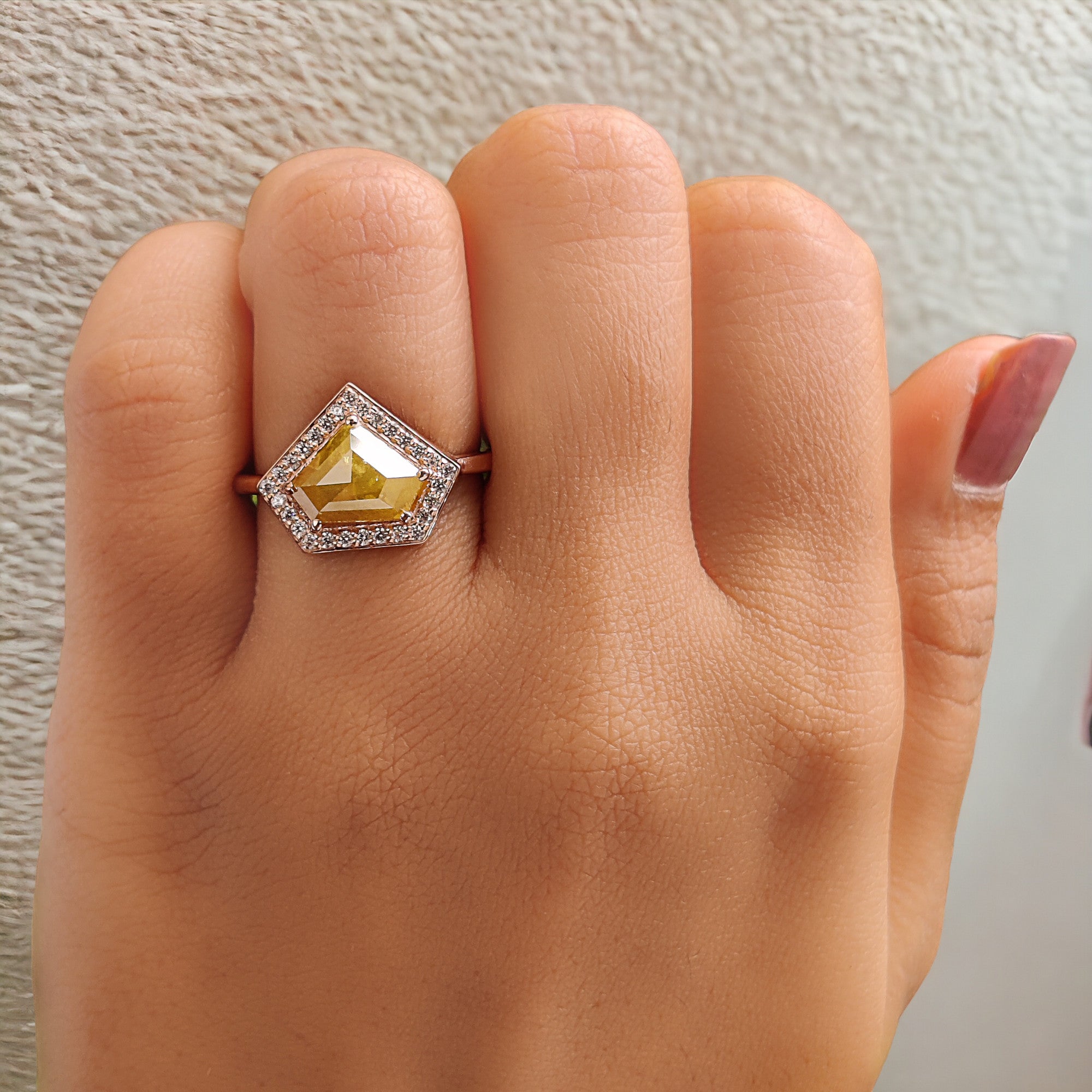 Shield Shape Yellow Color Diamond Ring 2.52 Ct 7.70 MM Shield Diamond Ring 14K Solid Rose Gold Silver Engagement Ring Gift For Her QL9615