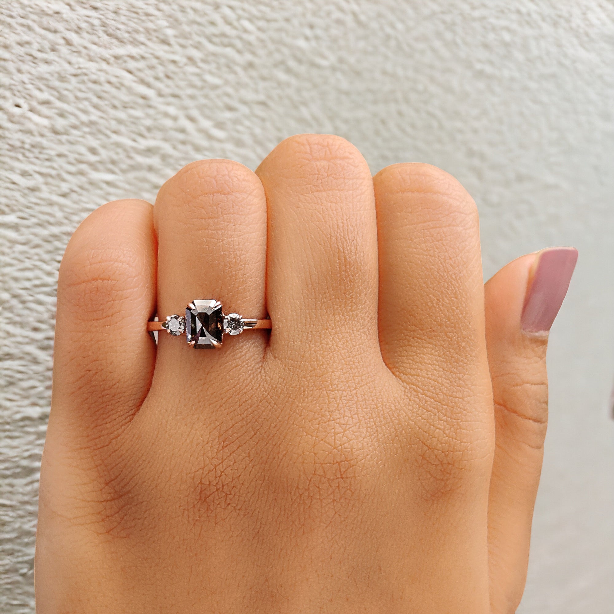 Emerald Cut Black Color Diamond Ring 1.24 Ct 7.00 MM Emerald Diamond Ring 14K Solid Rose Gold Silver Engagement Ring Gift For Her QN615