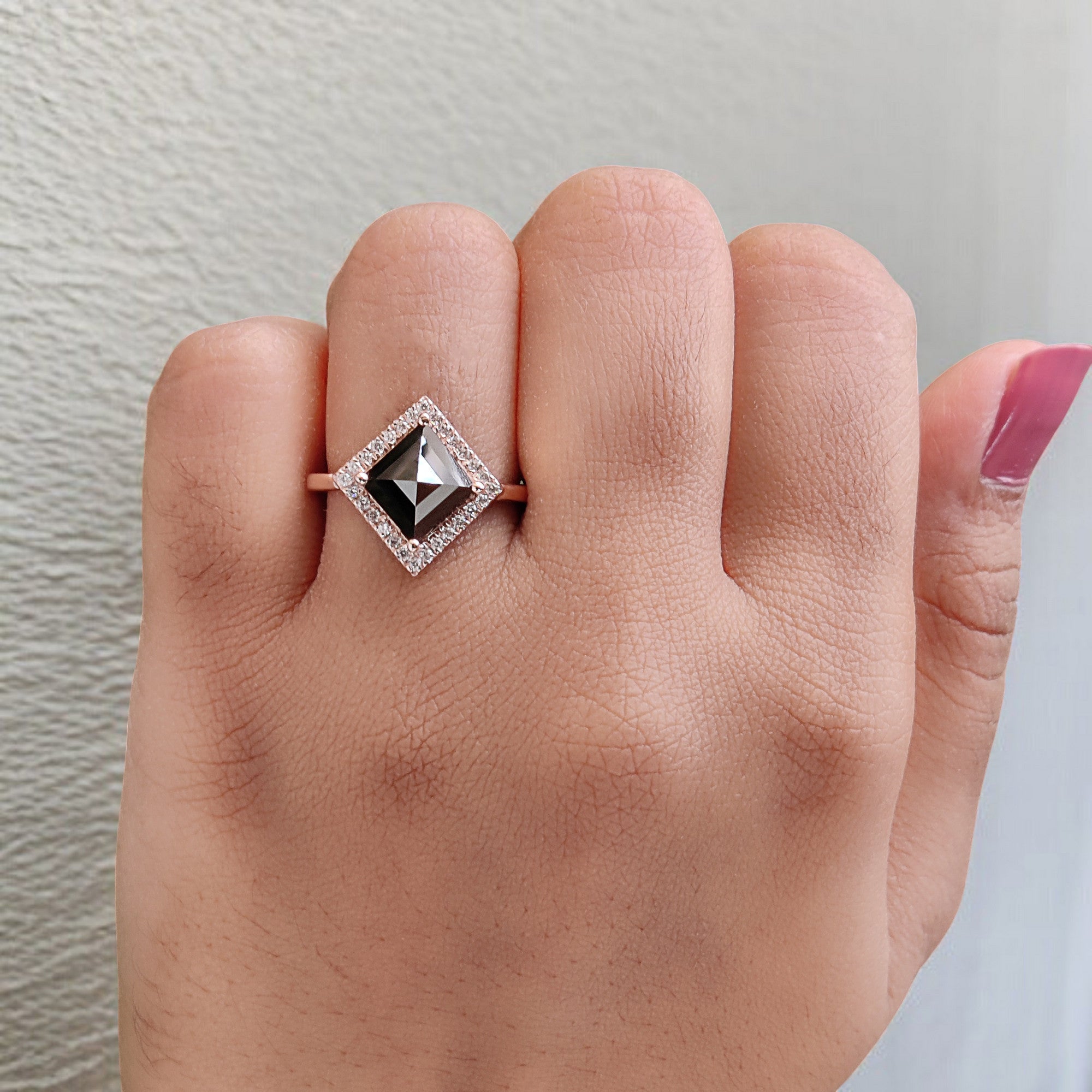 IGI Certified Kite Black Color Diamond Ring 3.07 Ct 7.50 MM Princess Diamond Ring 14K Solid Rose Gold Engagement Ring Gift For Her QL8662