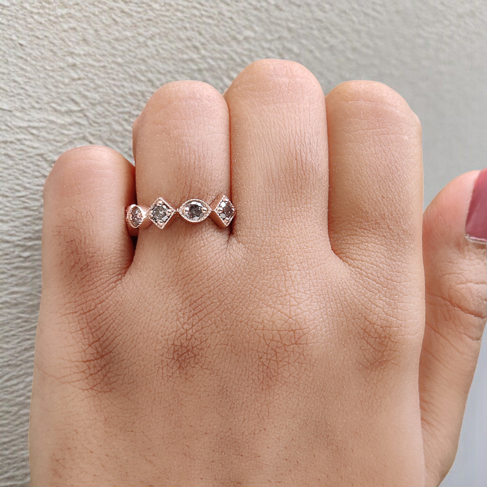 Round Cut Salt And Pepper Diamond Ring 0.81 Ct 3.30 MM Round Diamond Ring 14K Solid Rose Gold Silver Engagement Ring Gift For Her QL1386