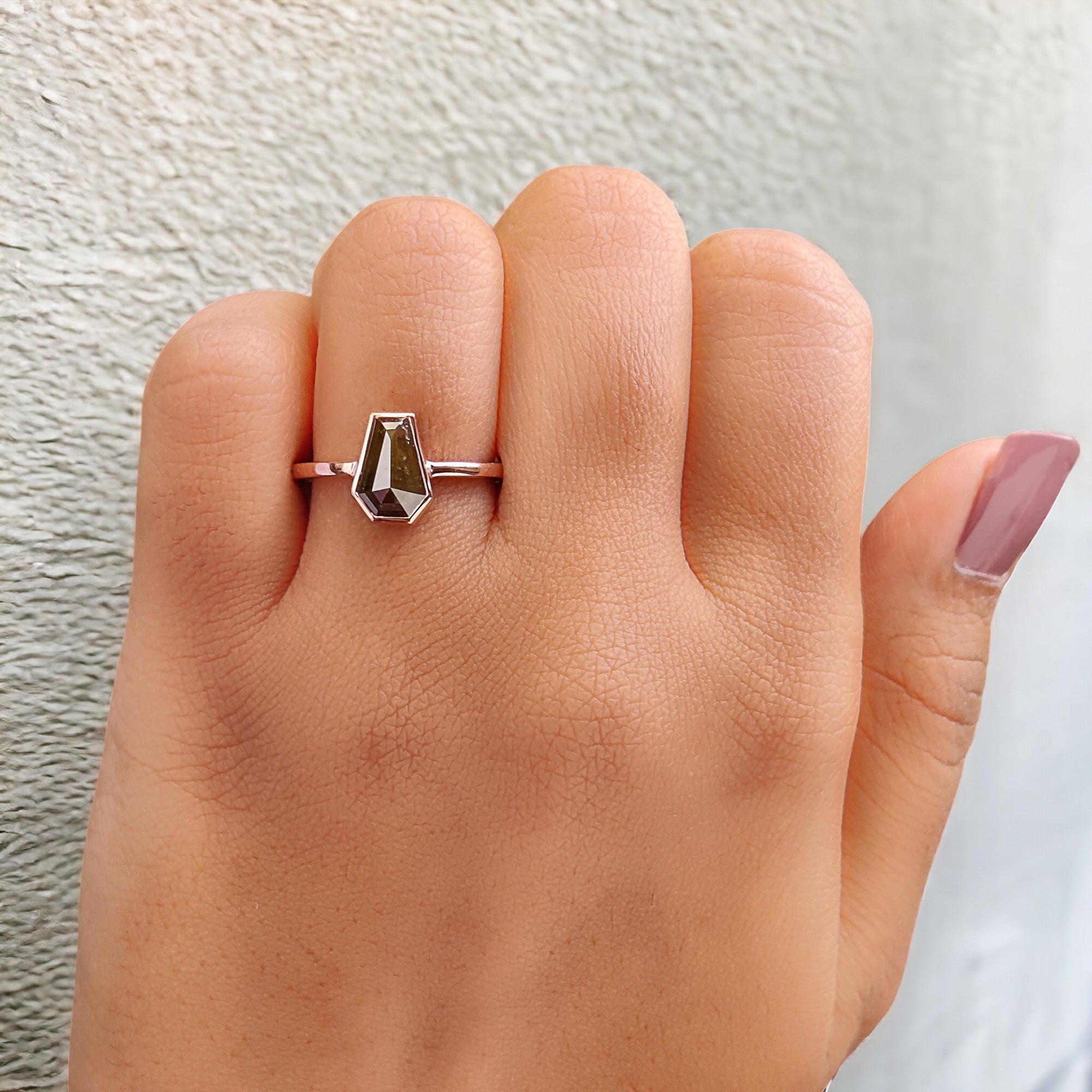 Coffin Shape Yellow Color Diamond Ring 1.14 Ct 8.81 MM Coffin Diamond Ring 14K Solid Rose Gold Silver Engagement Ring Gift For Her QN1879