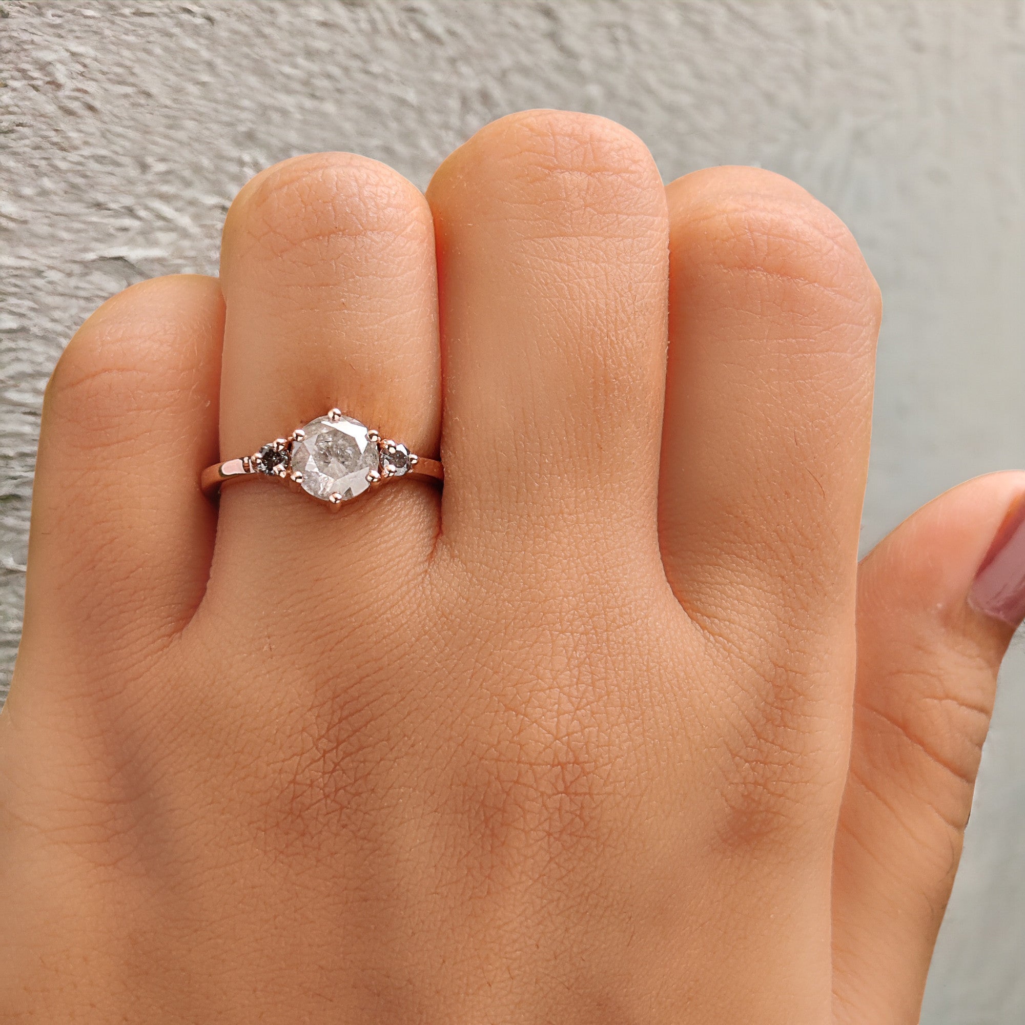 Round Cut Grey Color Diamond Ring 0.98 Ct 6.40 MM Round Shape Diamond Ring 14K Solid Rose Gold Silver Engagement Ring Gift For Her QN9104