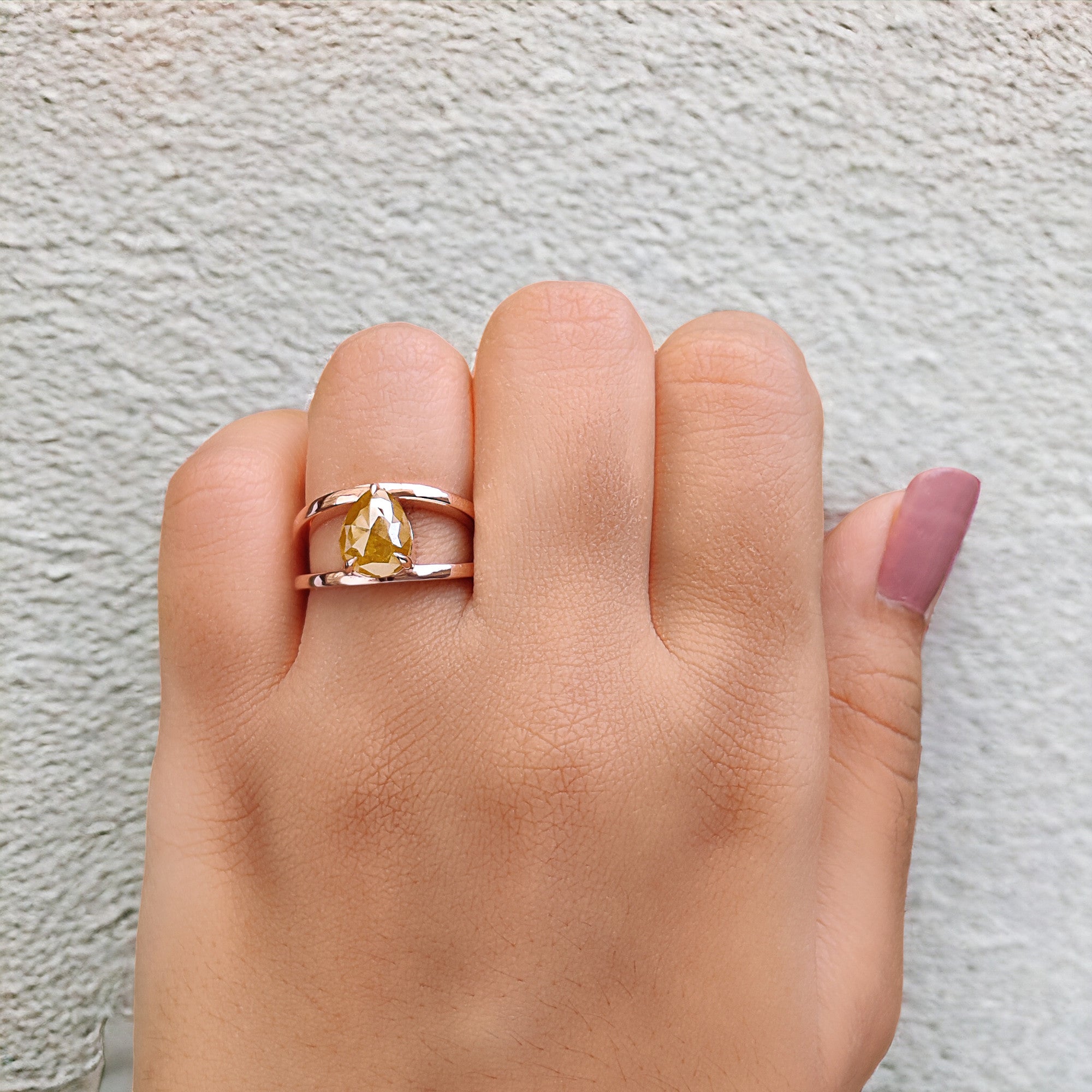 Pear Cut Yellow Color Diamond Ring 1.56 Ct 8.90 MM Pear Shape Diamond Ring 14K Solid Rose Gold Silver Engagement Ring Gift For Her QN323