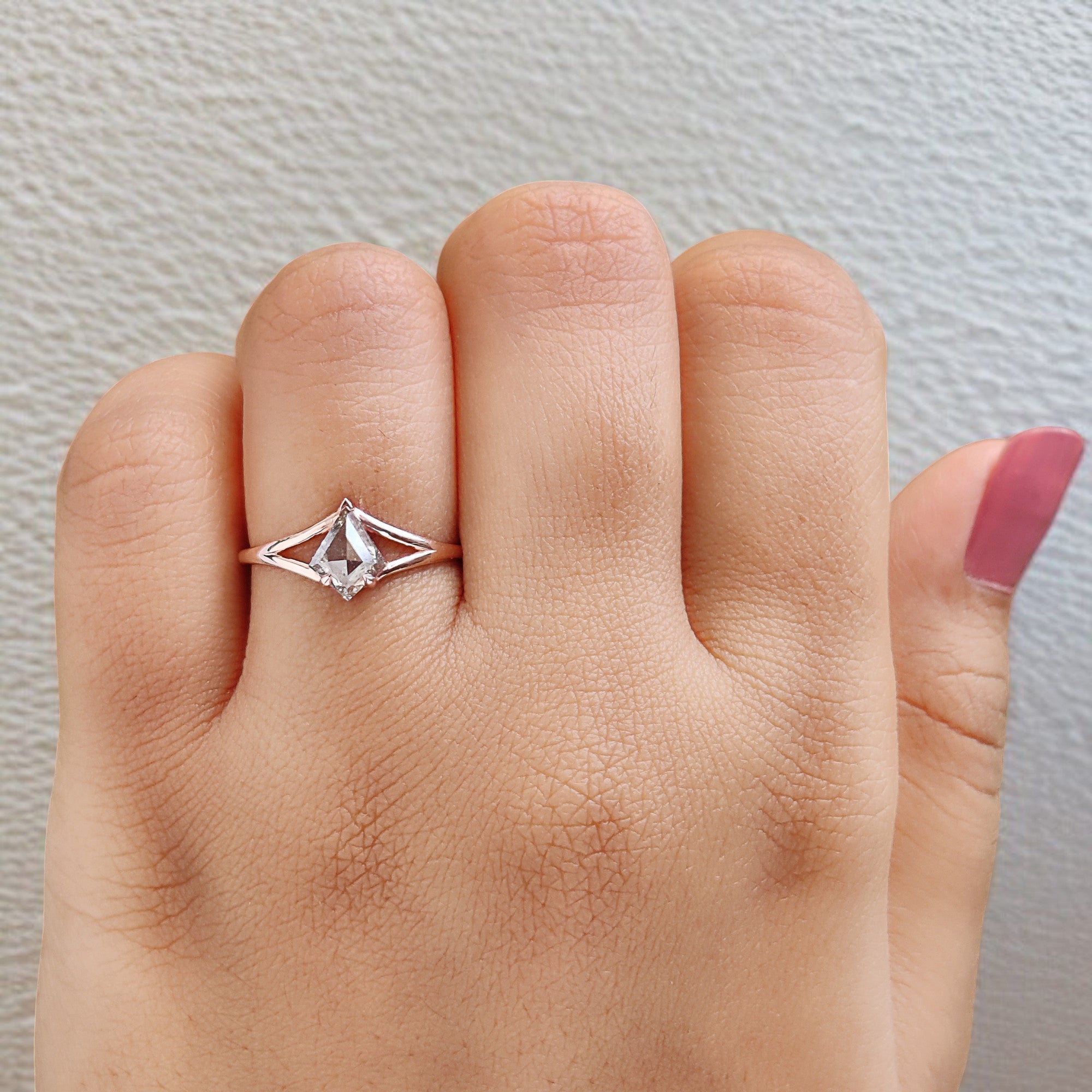 Kite Cut Salt And Pepper Diamond Ring 0.63 Ct 7.48 MM Kite Diamond Ring 14K Solid Rose Gold Silver Kite Engagement Ring Gift For Her QL2041