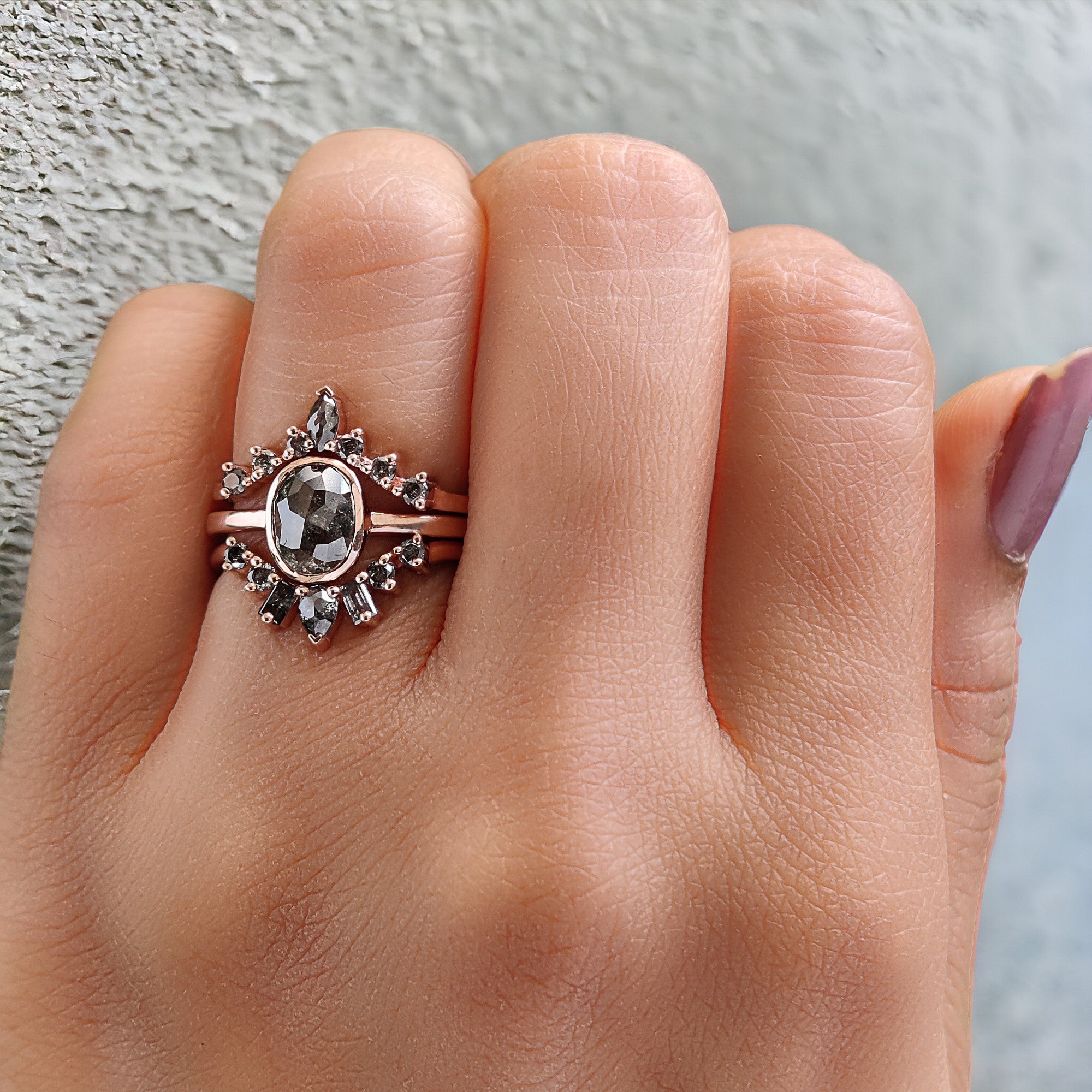 Oval Cut Salt And Pepper Diamond Ring 1.37 Ct 7.33 MM Oval Diamond Ring 14K Solid Rose Gold Silver Oval Engagement Ring Gift For Her QL2299