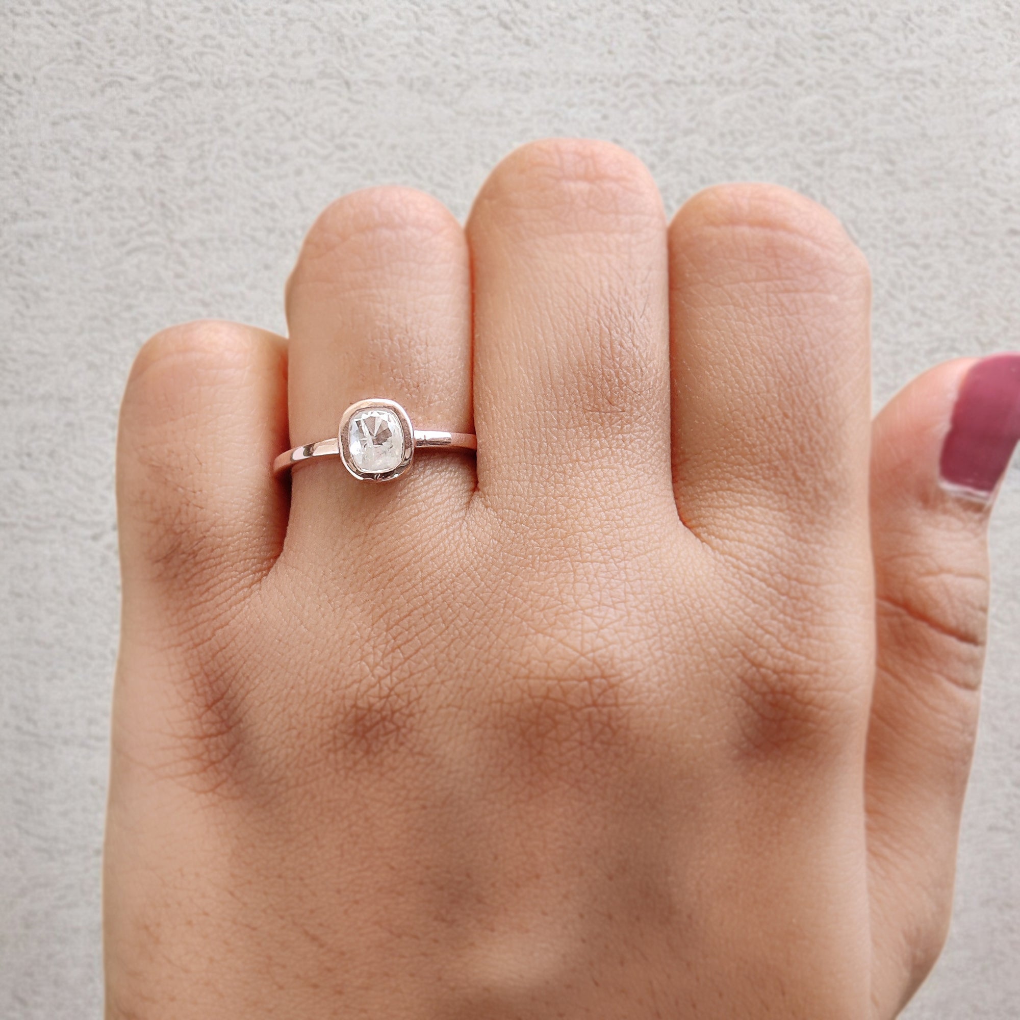 Cushion Cut Grey Color Diamond Ring 0.94 Ct 5.90 MM Cushion Diamond Ring 14K Solid Rose Gold Silver Engagement Ring Gift For Her QL5089