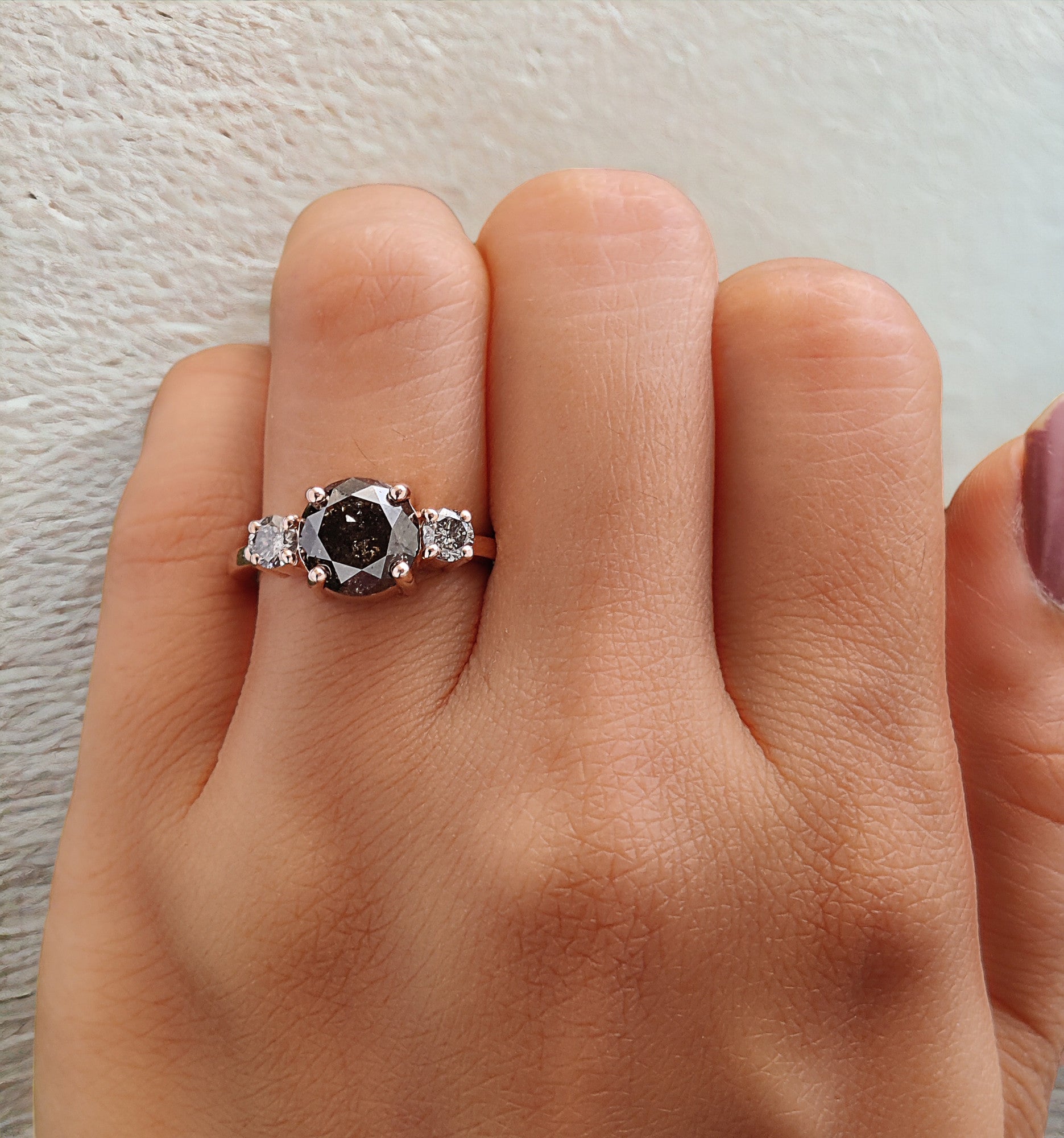 Round Cut Salt And Pepper Diamond Ring 2.05 Ct 7.85 MM Round Diamond Ring 14K Solid Rose Gold Silver Engagement Ring Gift For Her QL9209