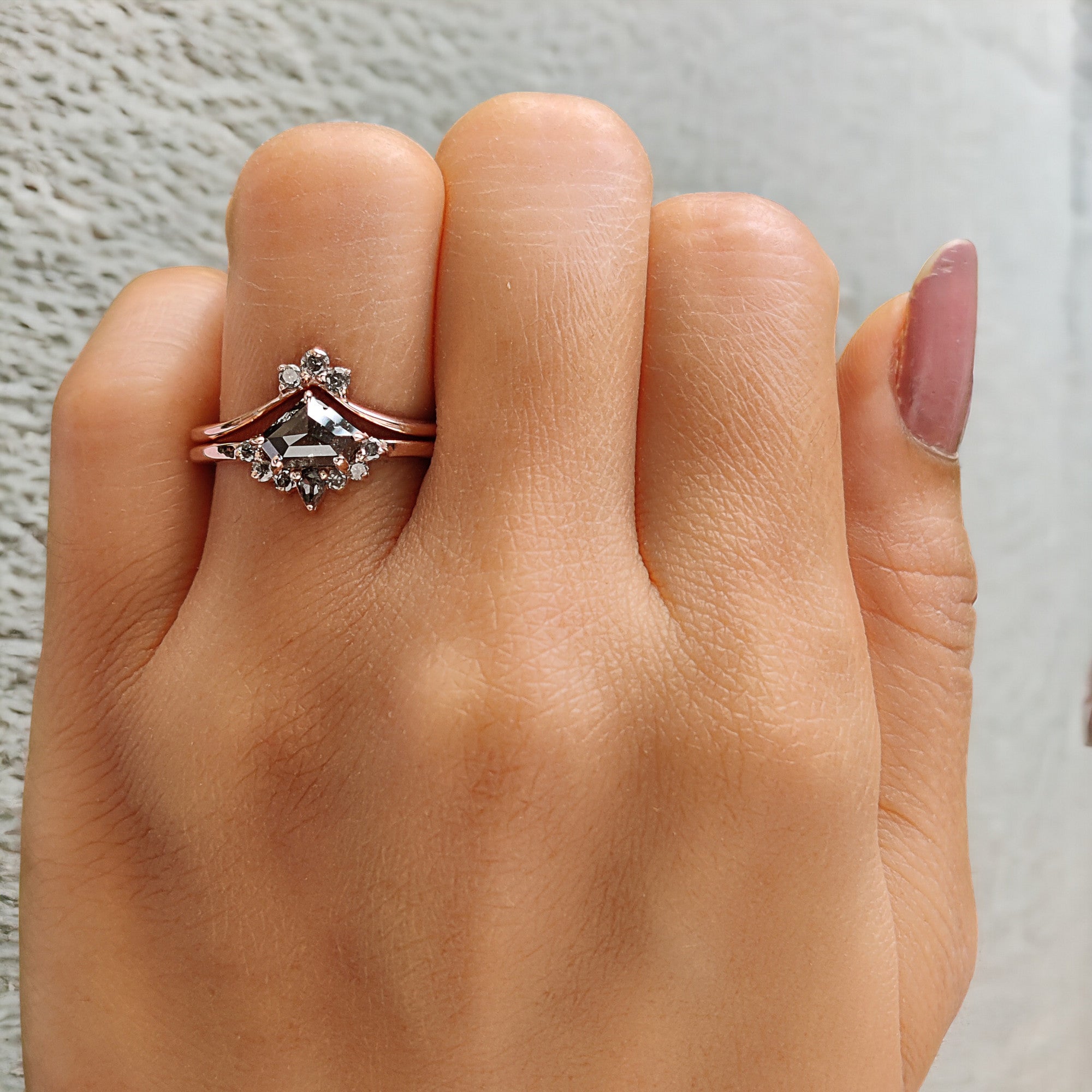 Shield Cut Salt And Pepper Diamond Ring 0.84 Ct 5.20 MM Shield Diamond Ring 14K Solid Rose Gold Silver Engagement Ring Gift For Her QN943