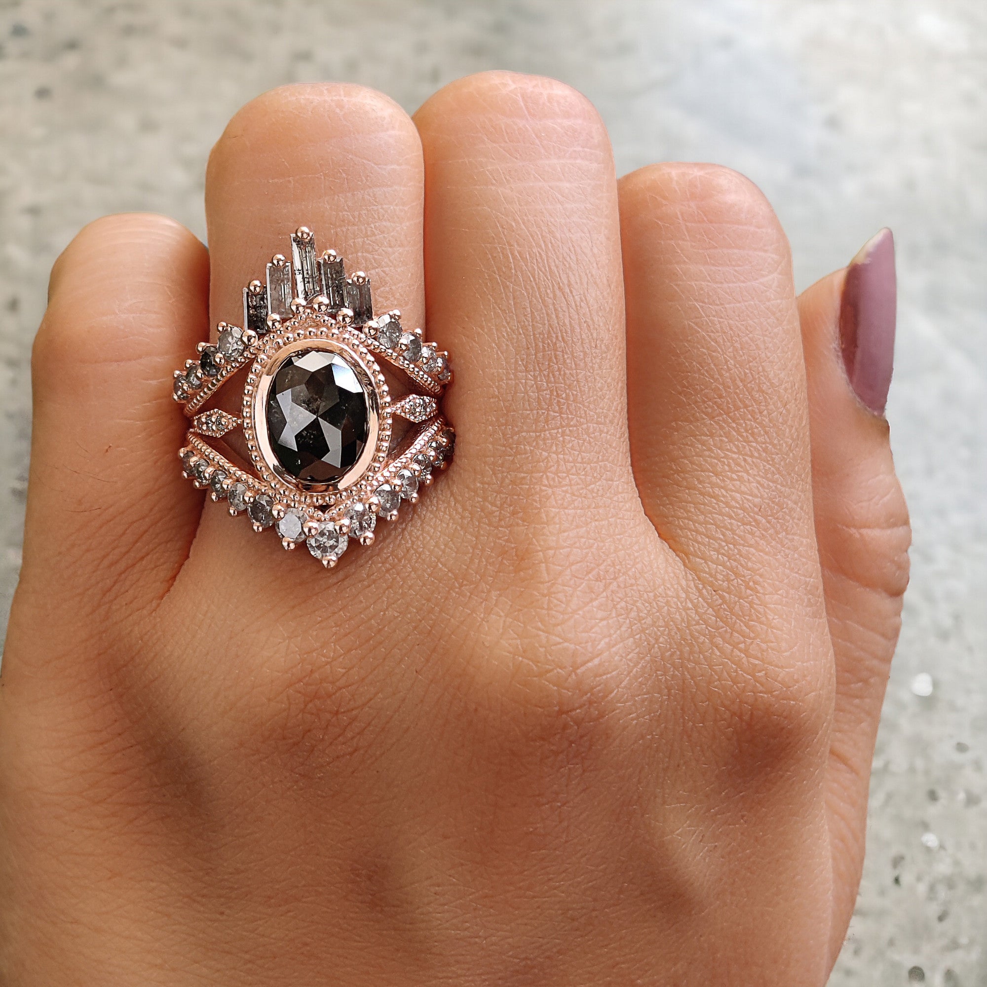 Oval Cut Salt And Pepper Diamond Ring 2.51 Ct 9.50 MM Oval Diamond Ring 14K Solid Rose Gold Silver Oval Engagement Ring Gift For Her QL1367