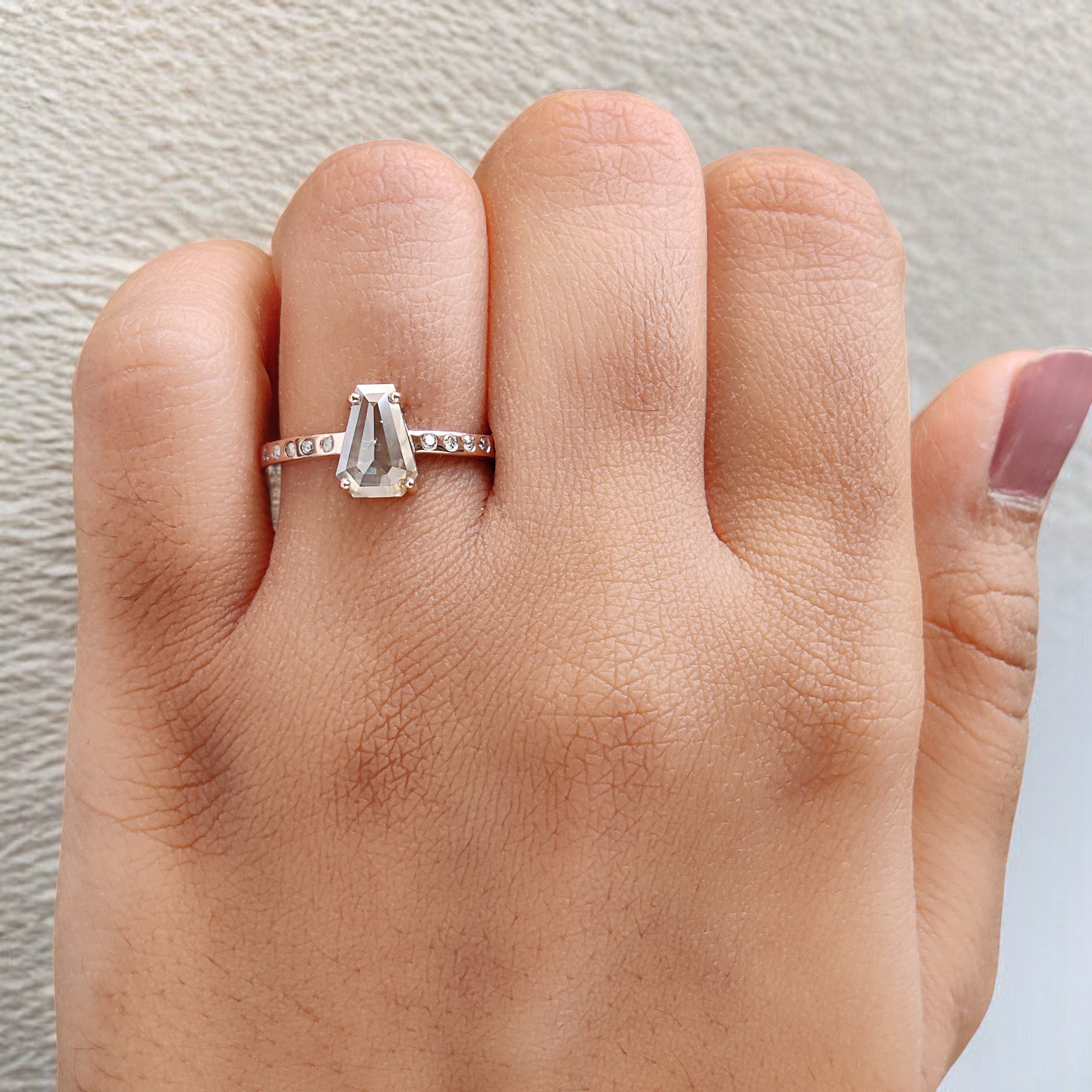 Coffin Cut Salt And Pepper Diamond Ring 1.43 Ct 8.35 MM Coffin Diamond Ring 14K Solid Rose Gold Silver Engagement Ring Gift For Her QL387