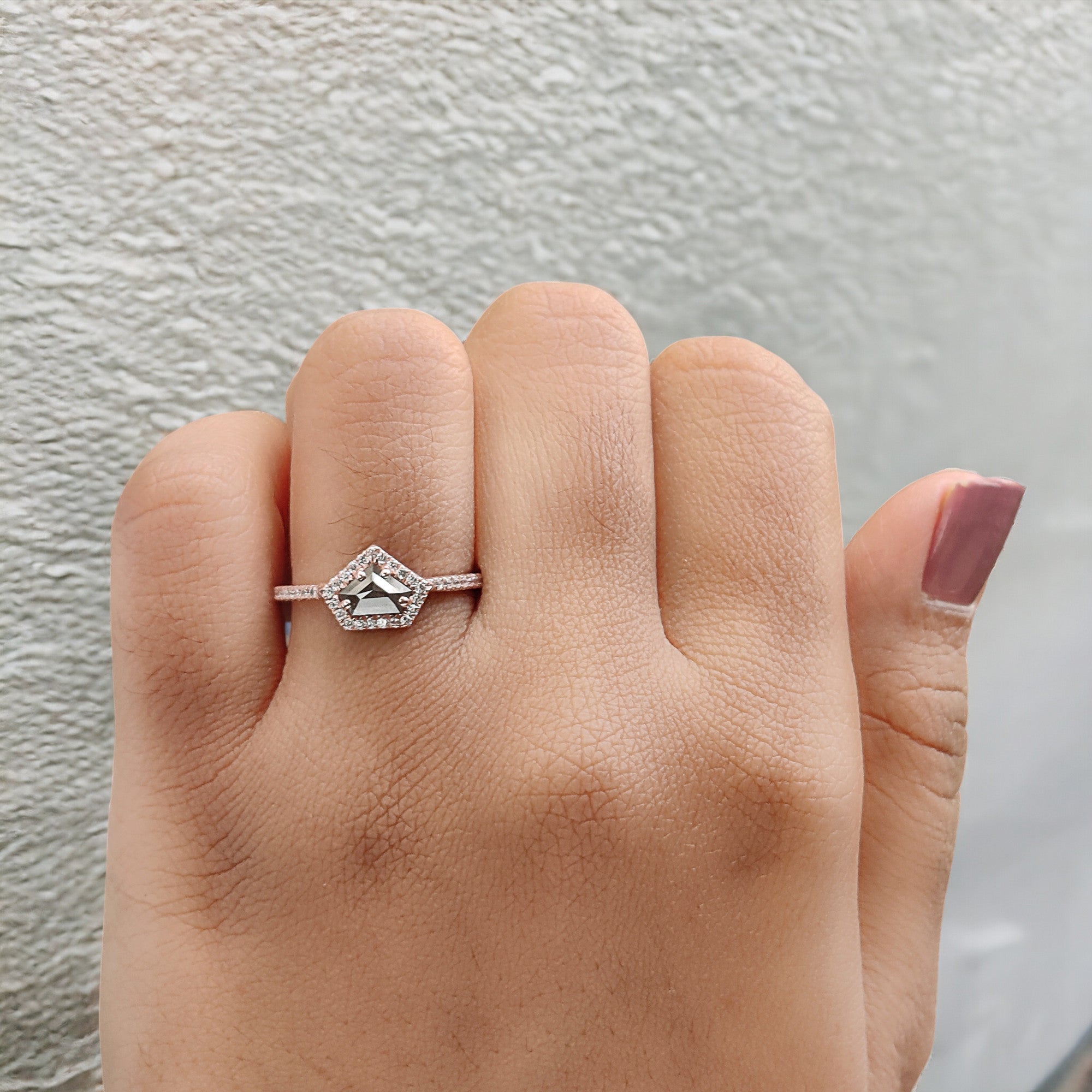 Shield Cut Salt And Pepper Diamond Ring 0.50 Ct 4.45 MM Shield Diamond Ring 14K Solid Rose Gold Silver Engagement Ring Gift For Her QL192