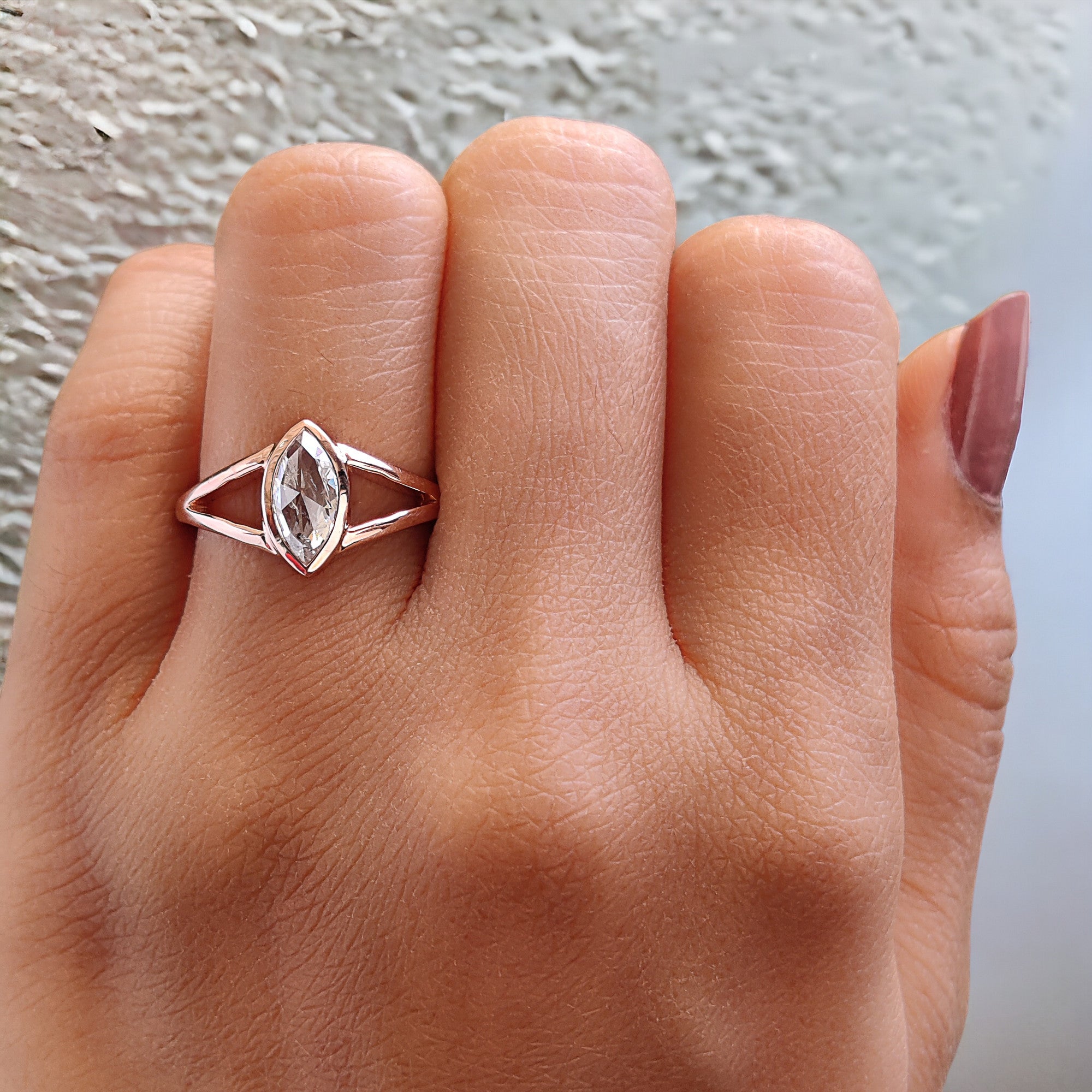 Marquise Cut Salt And Pepper Diamond Ring 0.87 Ct 8.86 MM Marquise Diamond Ring 14K Rose Gold Silver Engagement Ring Gift For Her QL2685