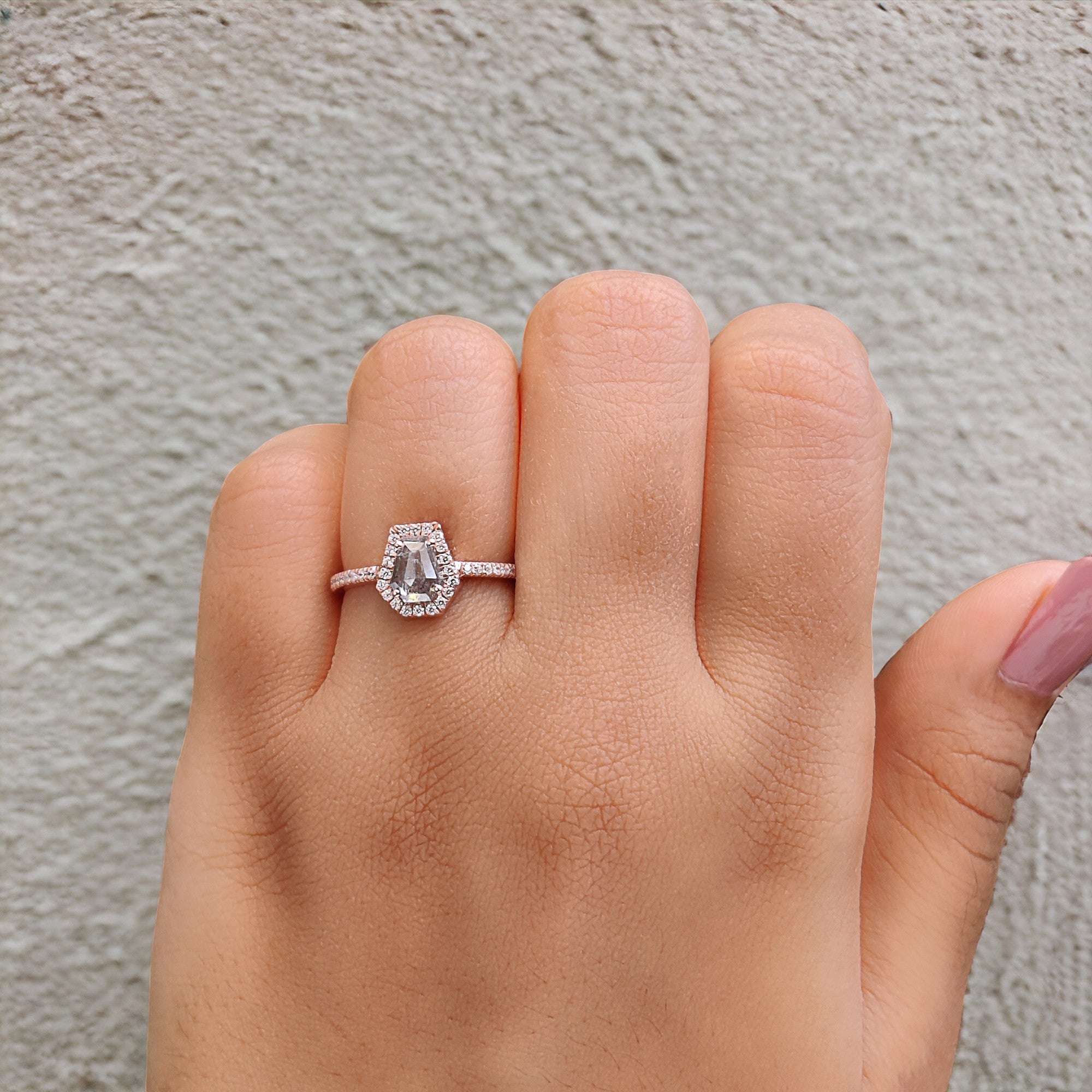 Coffin Cut Salt And Pepper Diamond Ring 0.61 Ct 6.22 MM Coffin Diamond Ring 14K Solid Rose Gold Silver Engagement Ring Gift For Her QN1888