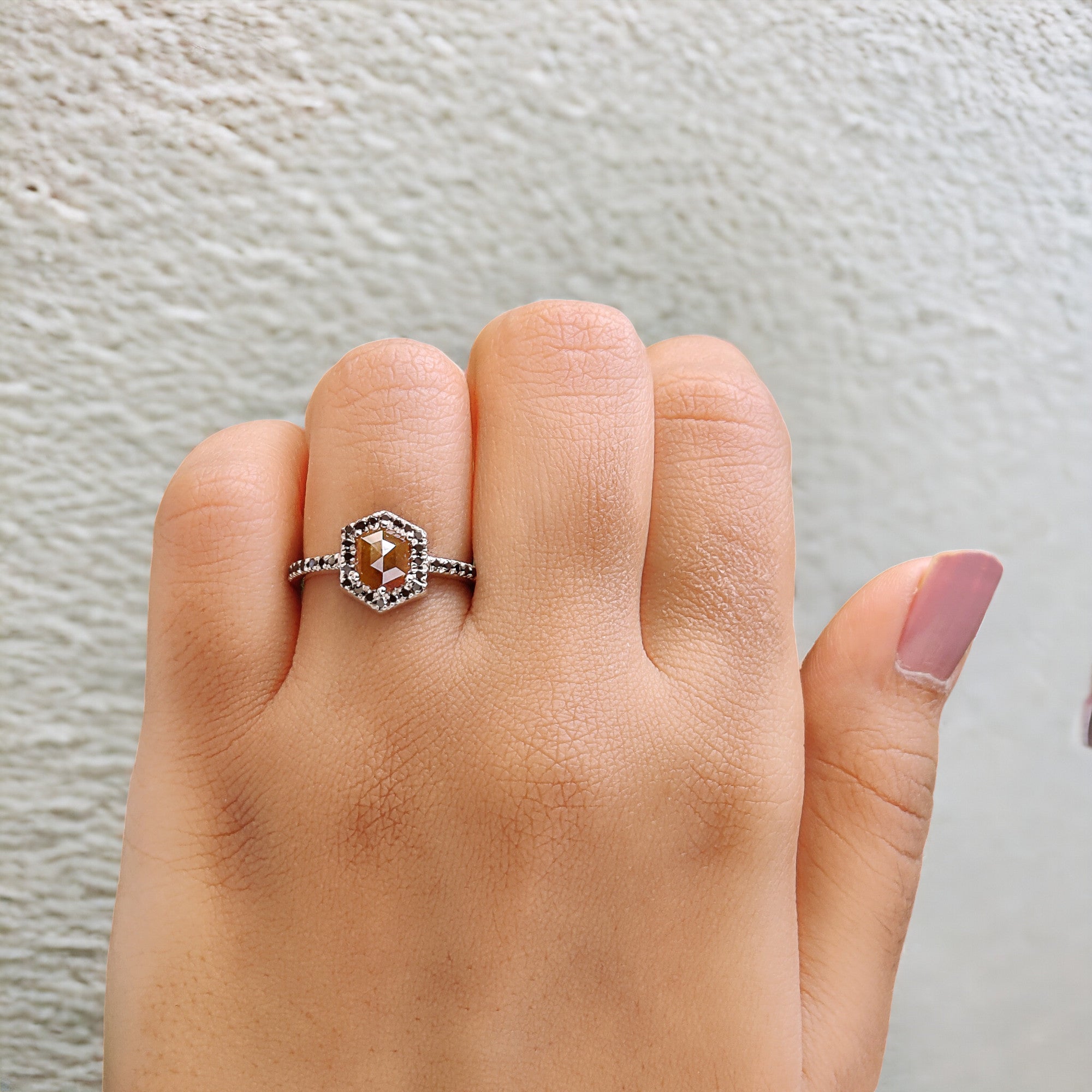 Hexagon Cut Yellow Color Diamond Ring 1.17 Ct 6.84 MM Hexagon Cut Diamond Ring 14K White Gold Silver Engagement Ring Gift For Her QL2220