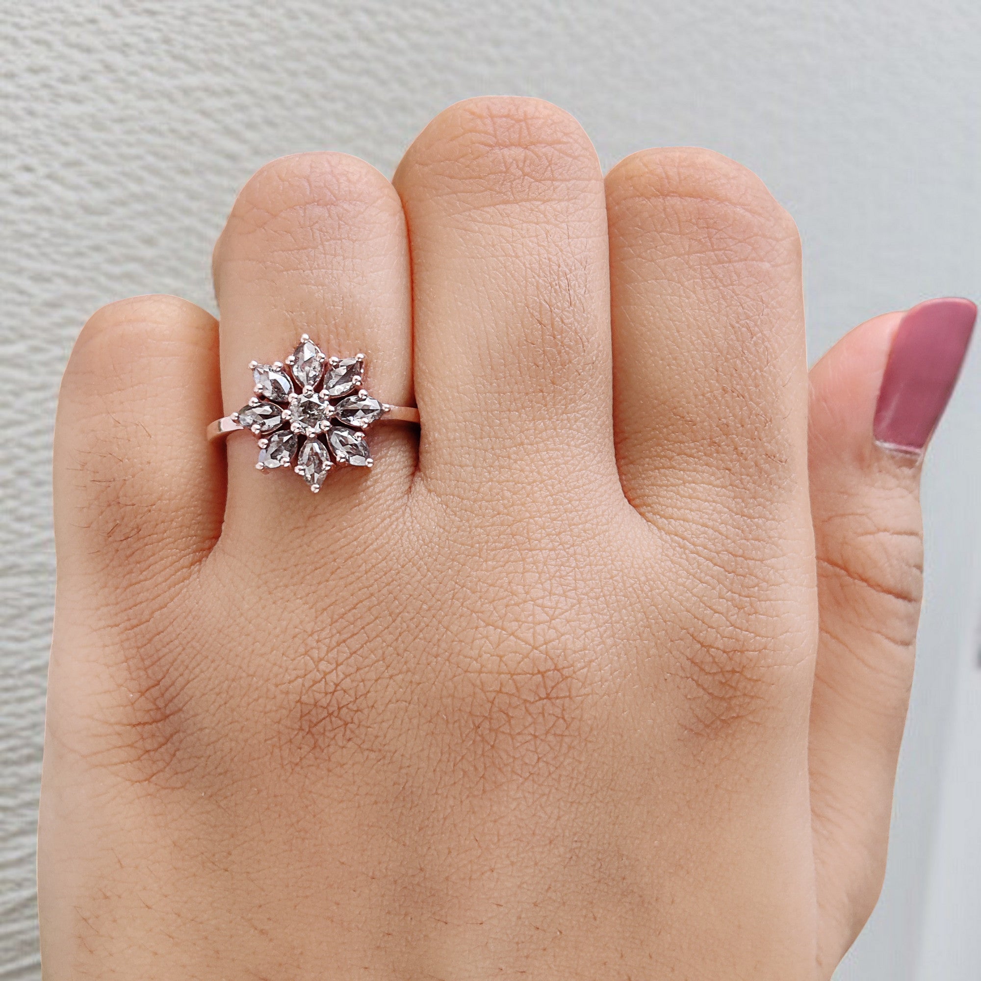 Marquise Cut Salt And Pepper Diamond Ring 0.93 Ct 4.65 MM Marquise Diamond Ring 14K Rose Gold Silver Engagement Ring Gift For Her QL1312