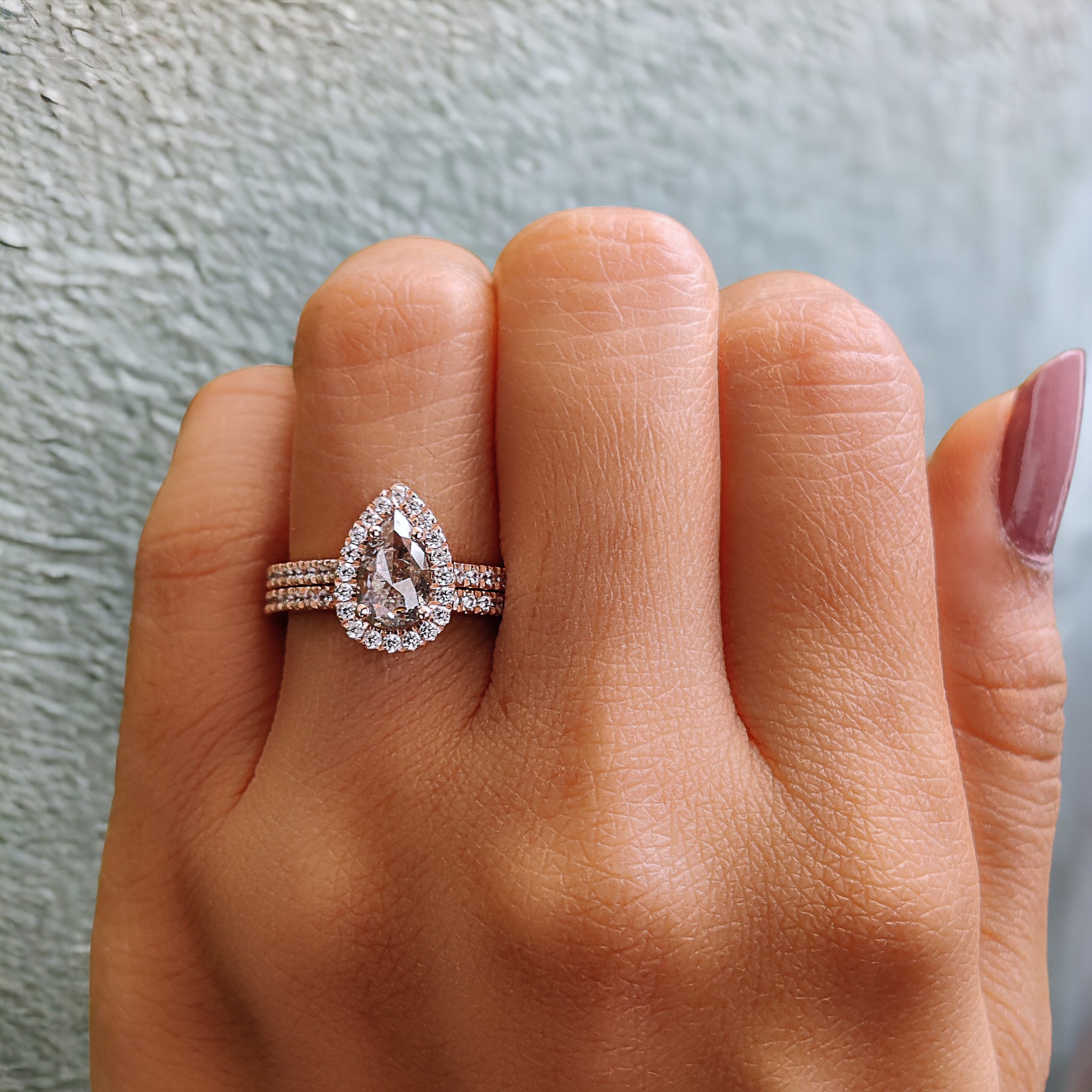 Pear Cut Salt And Pepper Diamond Ring 0.79 Ct 8.05 MM Pear Diamond Ring 14K Solid Rose Gold Silver Pear Engagement Ring Gift For Her QL9511