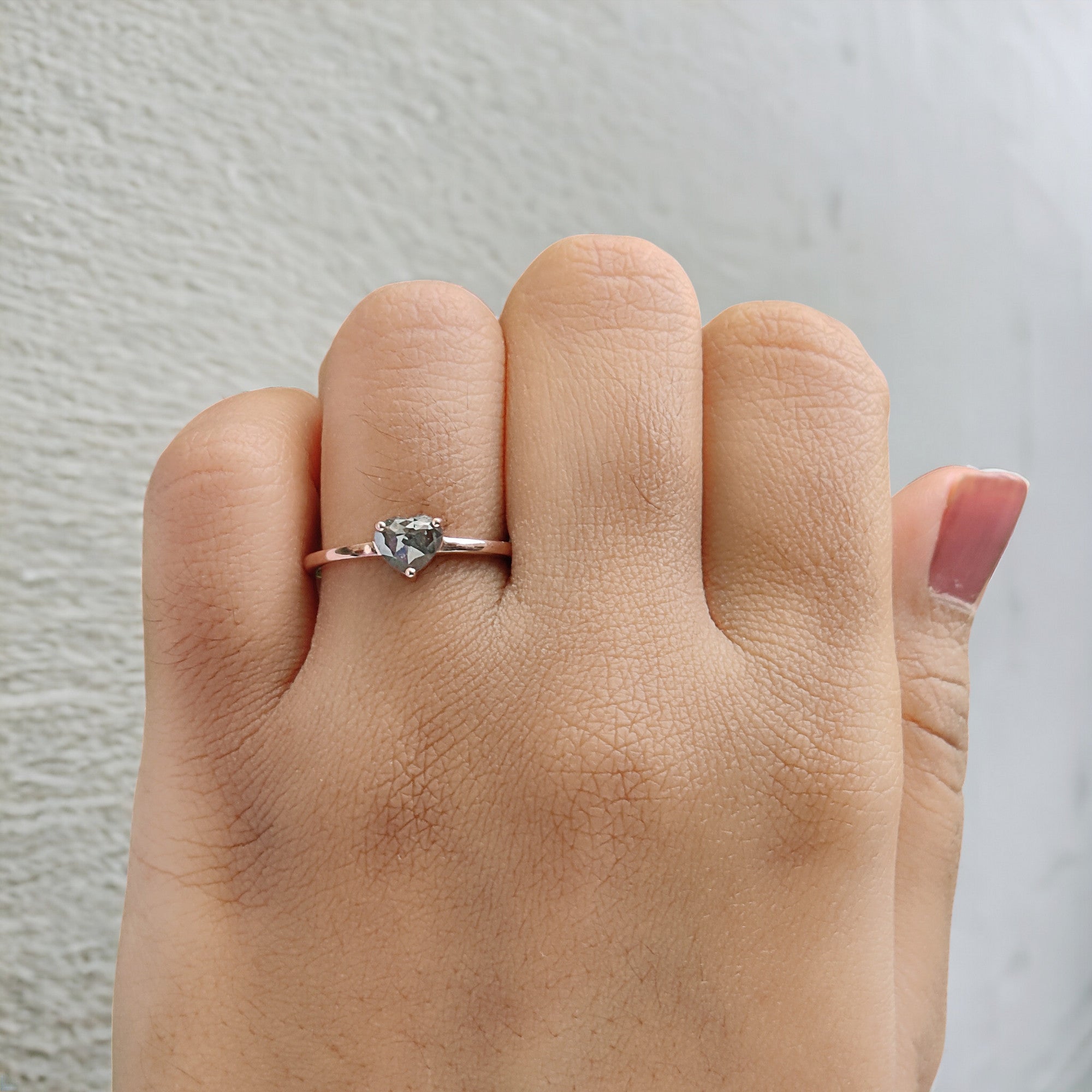 Heart Cut Salt And Pepper Diamond Ring 0.49 Ct 4.85 MM Heart Diamond Ring 14K Solid Rose Gold Silver Engagement Ring Gift For Her QL1633