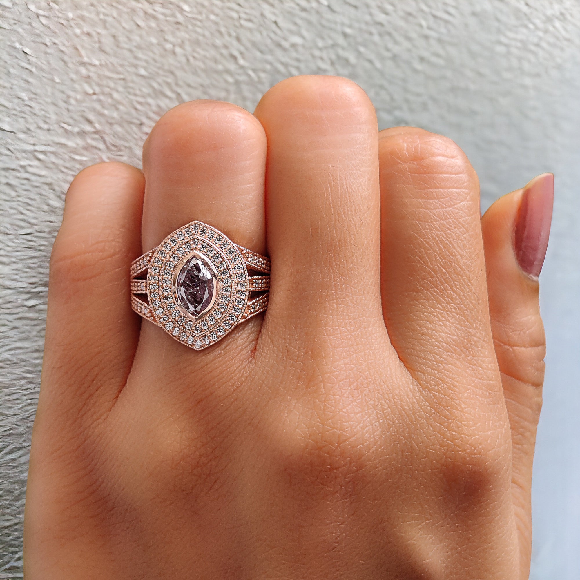 GIA Certified Marquise Pink Color Diamond Ring 0.53 Ct 7.43 MM Marquise Diamond Ring 14K Solid Rose Gold Engagement Ring Gift For Her QL6912