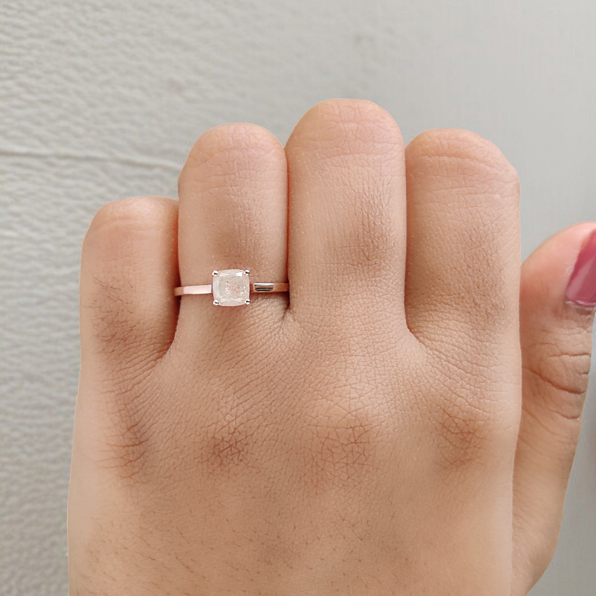 Cushion Cut Grey Color Diamond Ring 1.06 Ct 5.20 MM Cushion Diamond Ring 14K Solid Rose Gold Silver Engagement Ring Gift For Her QL5910